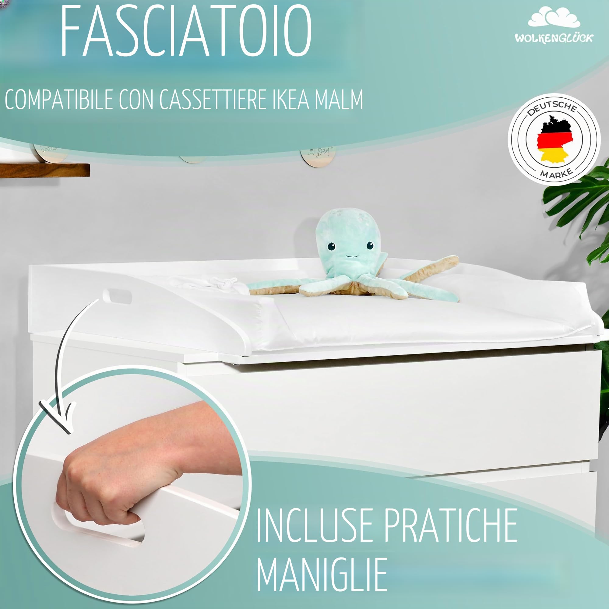 WOLKENGLÜCK Malm Materassino per fasciatoio 73 x 70 x 13 cm inclinabile montabile a parete