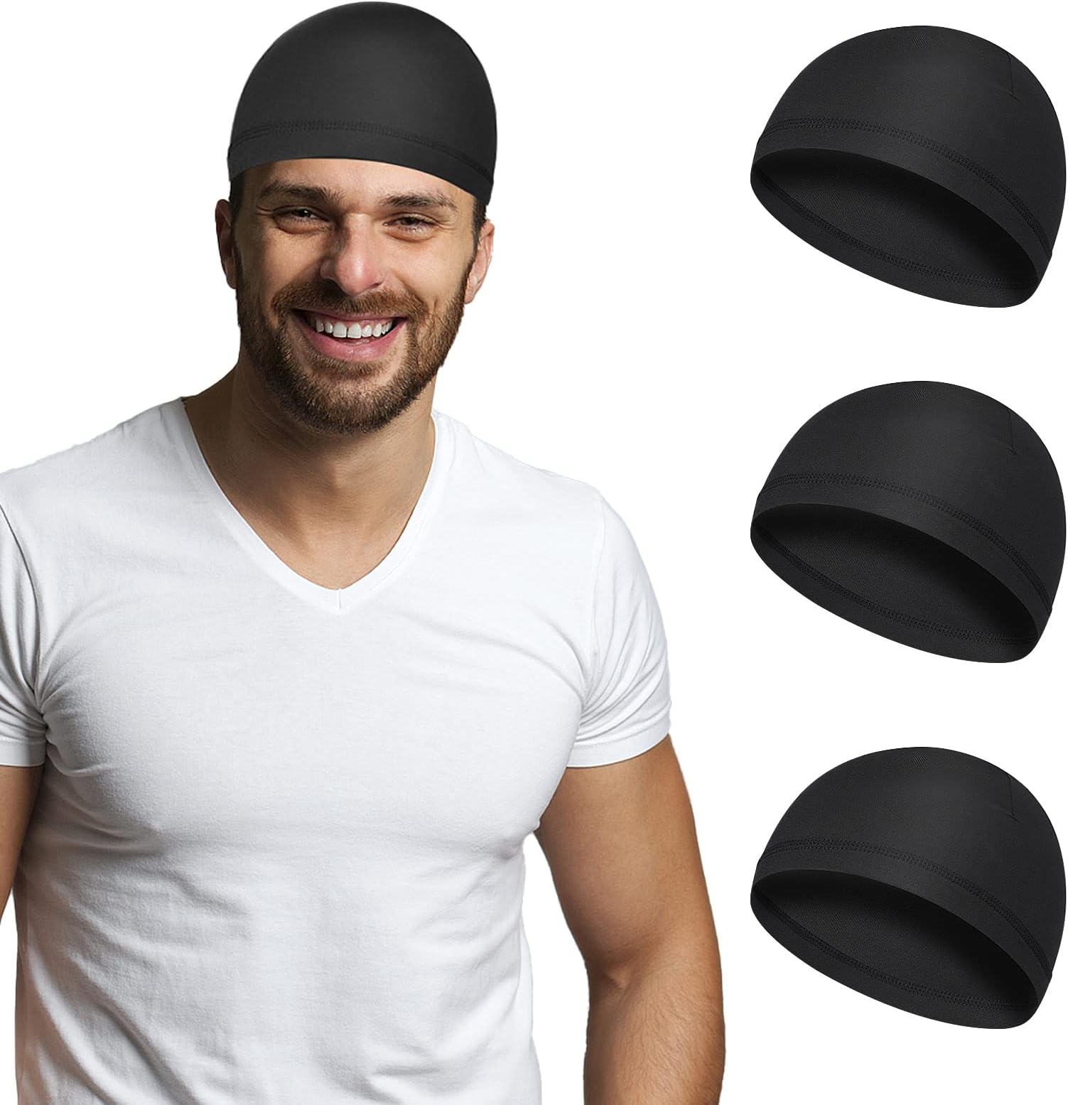 3 Pack Cooling Skull Cap Helmet Liner Sweat Wicking Cycling Helmet Liner for Men and Women Black