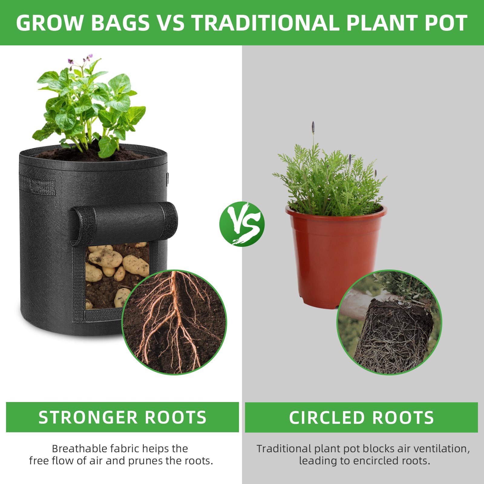 Bolsas de cultivo de patatas – Bolsas de cultivo de plantas vegetales de 10 galones con asas de correa, paquete de 5 para tomates y otras verduras