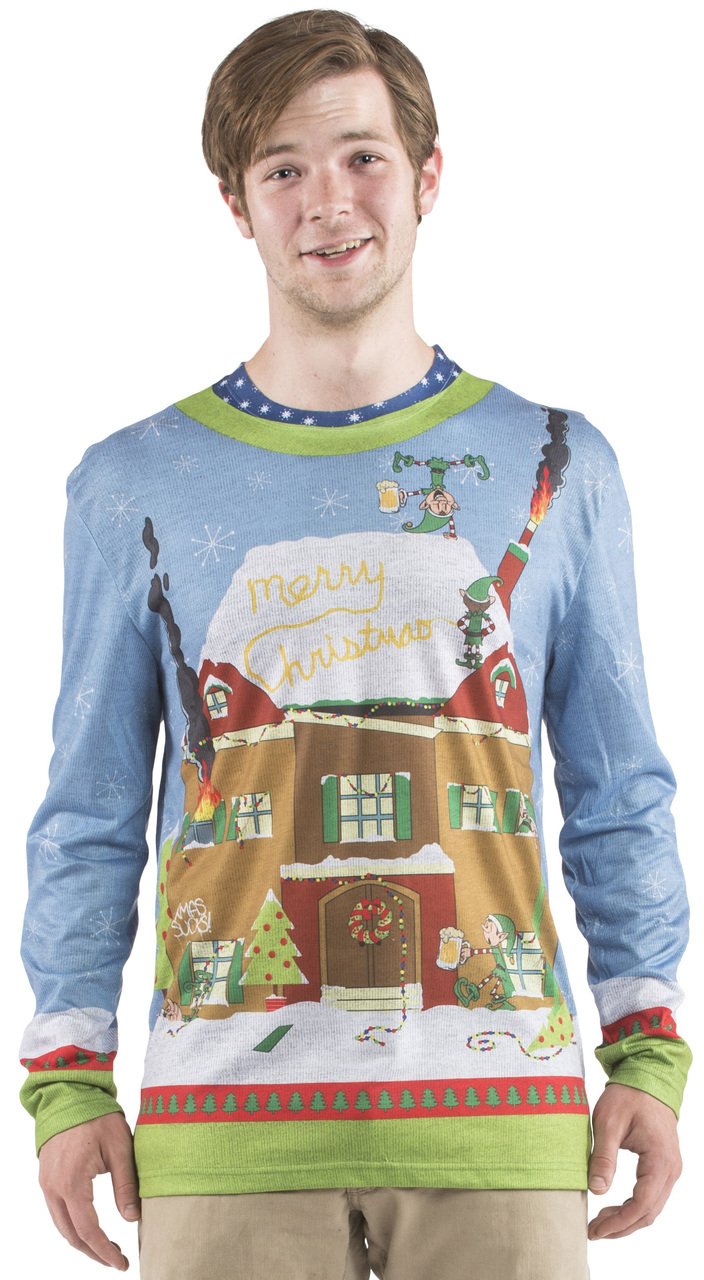 Men's 3D Photo-Realistic Naughty Ugly Christmas Sweater Long Sleeve T-Shirt