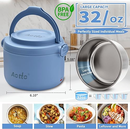 Miniatura 9 de Aotto Lonchera eléctrica, 507080 W, 3 en 1, calentador de alimentos portátil para adultos, 12 V, 24 V, 110 V, calentador de alimentos para