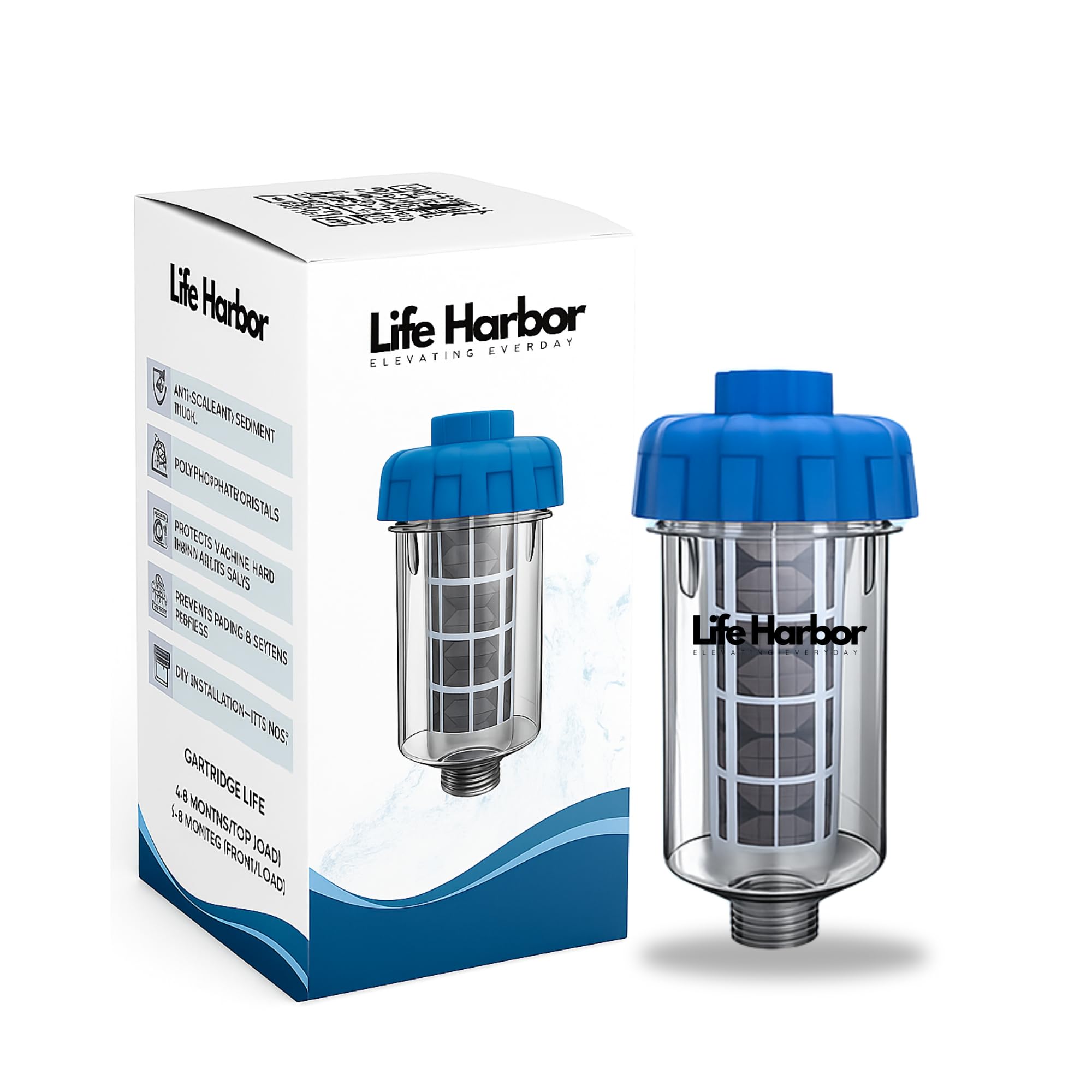 Life Harbor Washing Machine Water Softener & Filter – Compatible with Front Load & Top Load Machines | Hard Water Softener for Home | Inlet Filter for IFB, LG, Samsung, Whirlpool etc.