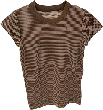 Striped T Shirt Contrast Trim Short Sleeve Crew Neck Pullover Slim Fit Knit Top
