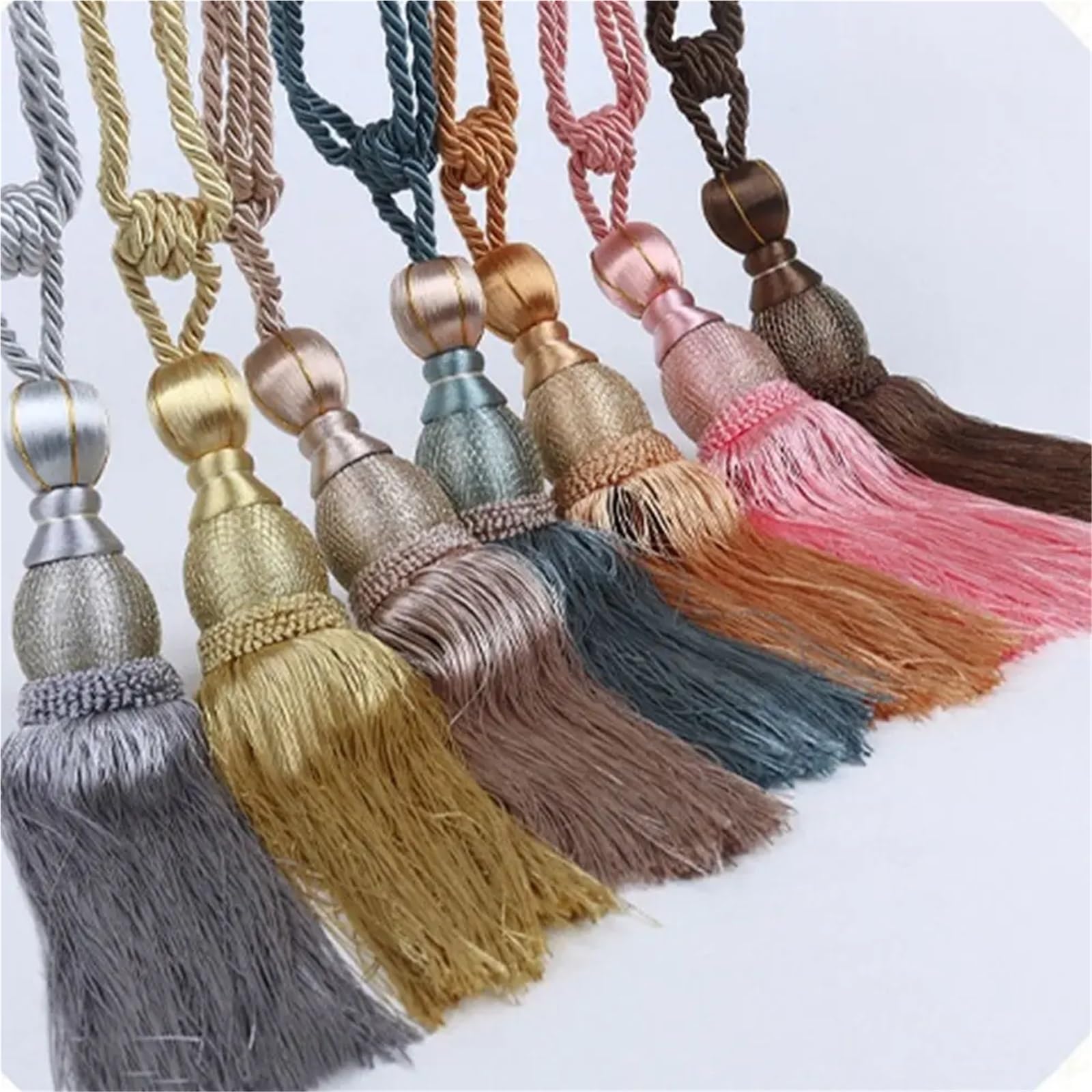 Vorhang-Raffhalter, 10 Stück, ohne Installation, Vorhangquasten, Raffhalter, Polyester-Garn, stanzfrei, Quaste, Vorhangbänder, Golddraht, Kugel, mehrfarbig (Beige)