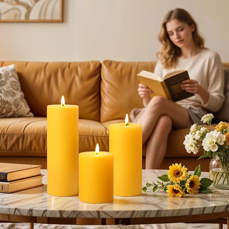 Natural Beeswax Pillar Candles, 127 Hours Long Burning Time Beeswax Candles Unscented Bees Wax Candles Smokeless Dripless Bees Wax Candle for Home Paryer Relax, 2x3in,1.89x4in,2x6in - image 6