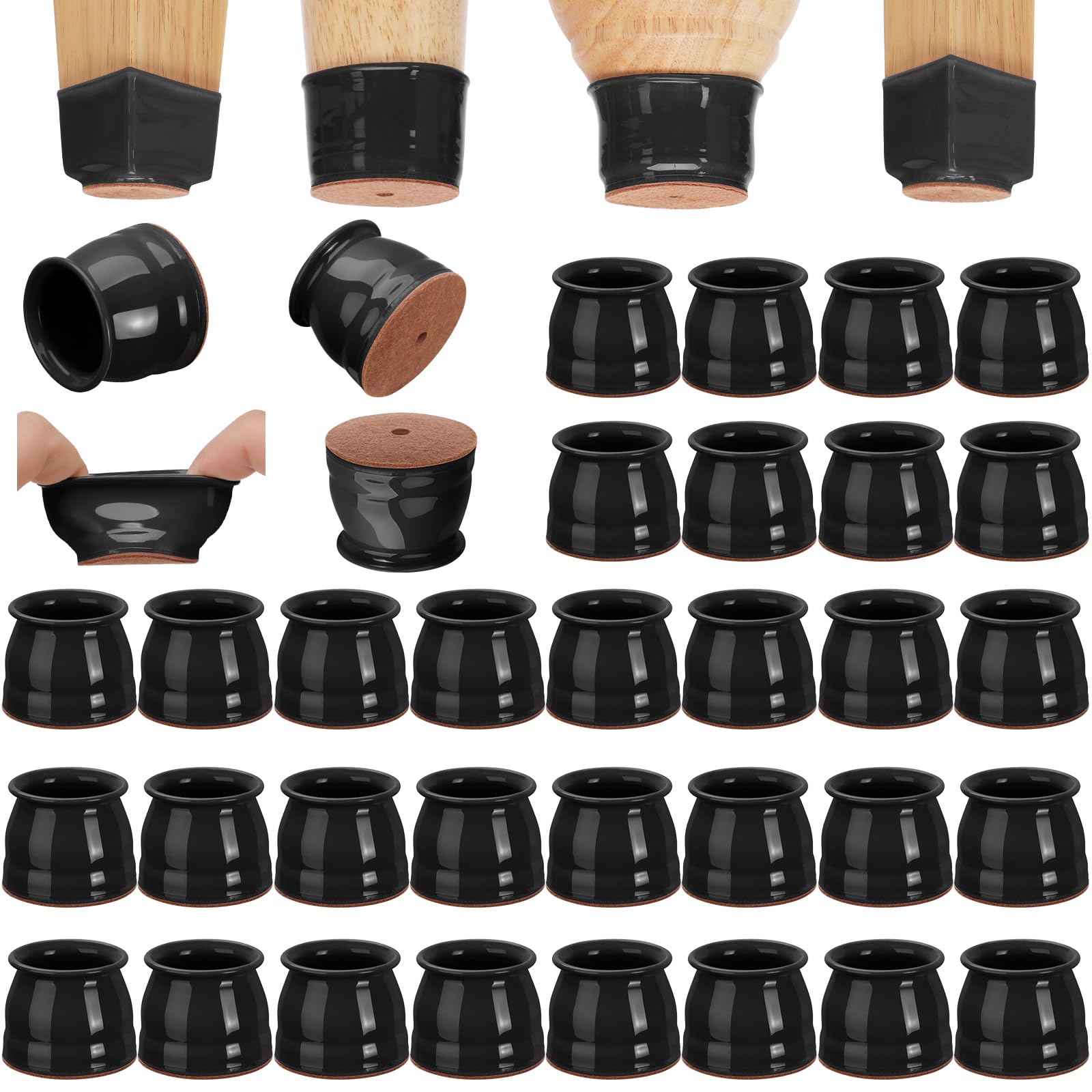 CHUNZEXI 32 Pack Chair Leg Floor Protectors for Hardwood Floors, Silicone Felt Covers Pads Caps, Protect Wood Furniture Feet Floors Noise Reduce and