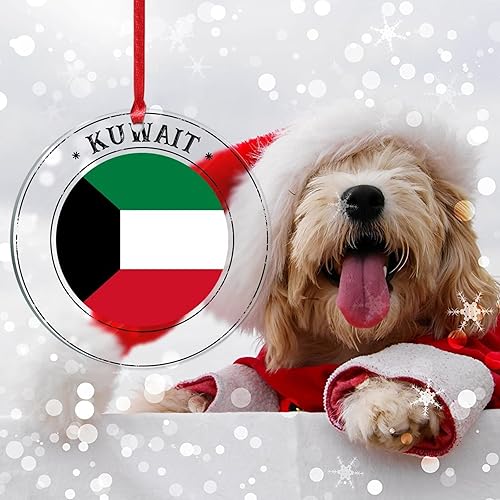 Vista 7 de Bandera nacional de Kuwait, decoración de árbol de Navidad de acrílico, adorno de recuerdo de la ciudad, adorno colgante para árbol de Navidad