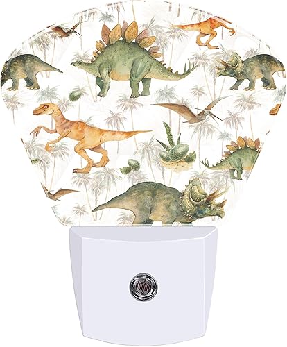 Luz nocturna de acuarela de dinosaurio enchufable LED con sensor de atardecer a amanecer, lámpara de noche suave, adecuada para el hogar,