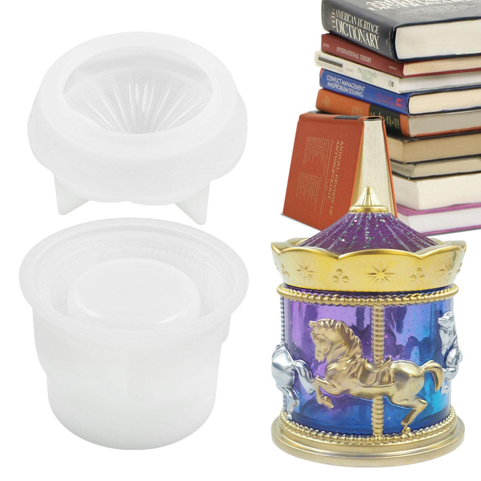 Fulenyi Resin Glass Mould | Jewellery Box Mould Carousel Mould | Reusable Moulds with Lid for Casting Epoxy Resin Storage Container for Jewellery, Candy