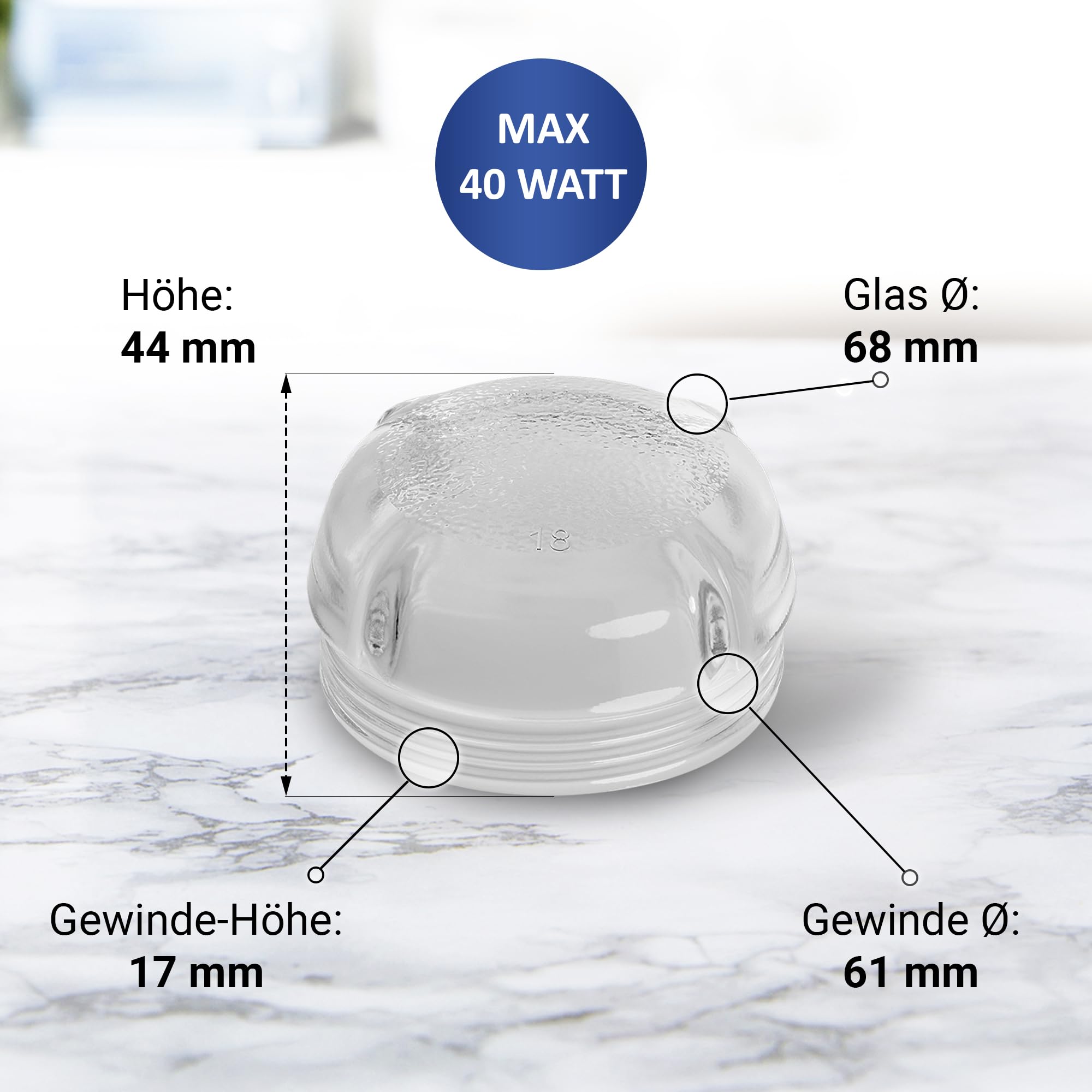 Lampenabdeckung Lampenkalotte Backofenlampe Ersatz für 00647309 Kalotte Ø68mm Glas Abdeckung Glühbirne für Backofen Backofenbirne 40W 300 Grad Lampe Herd