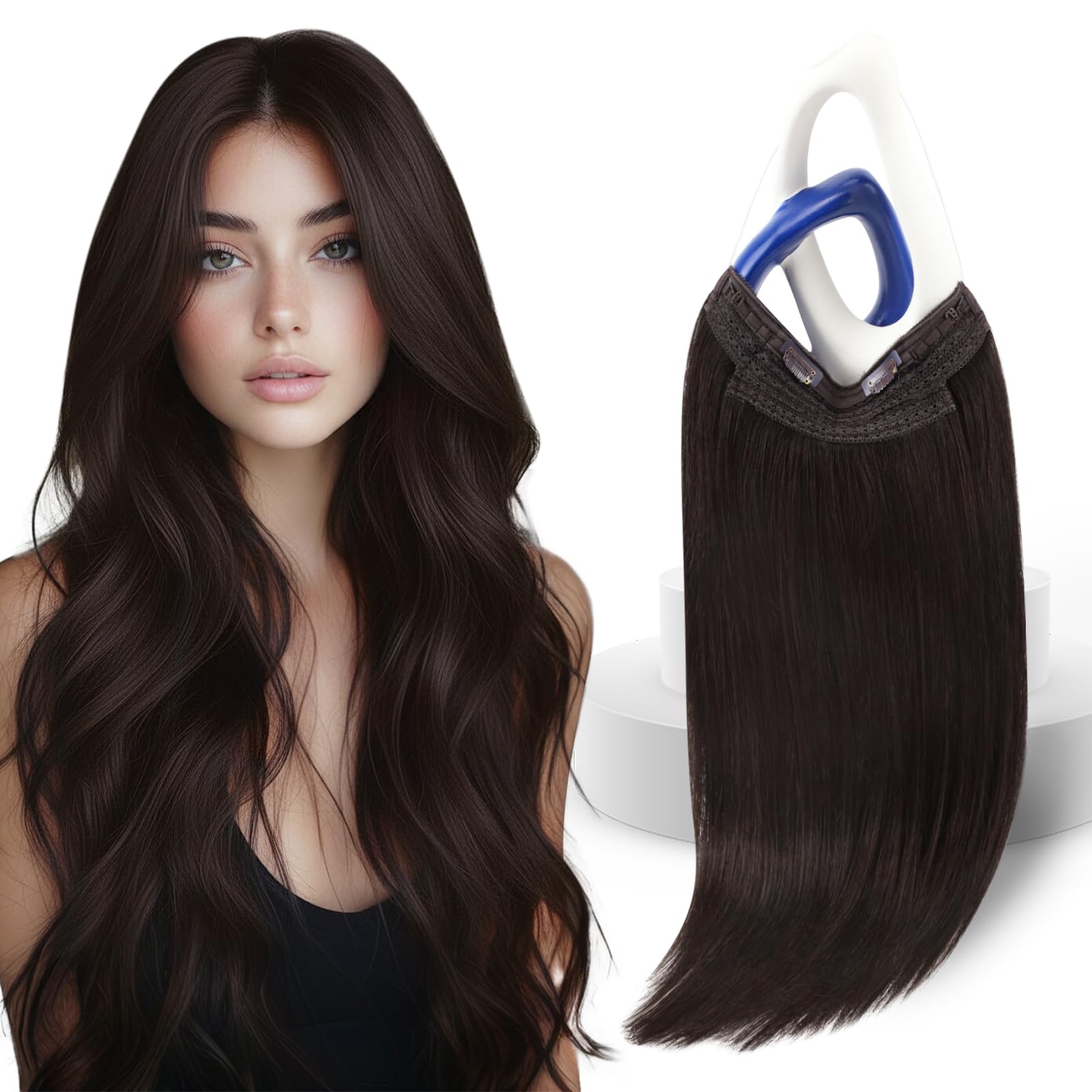 Sunny Hair Wire Hair Extensions for Women 16inch Straight Fish Line Human Hair Extensions Invisible Wire Extensions Easy to Apply Cool Brown Ombre Light Brown Balayage Blonde 85g — view 20