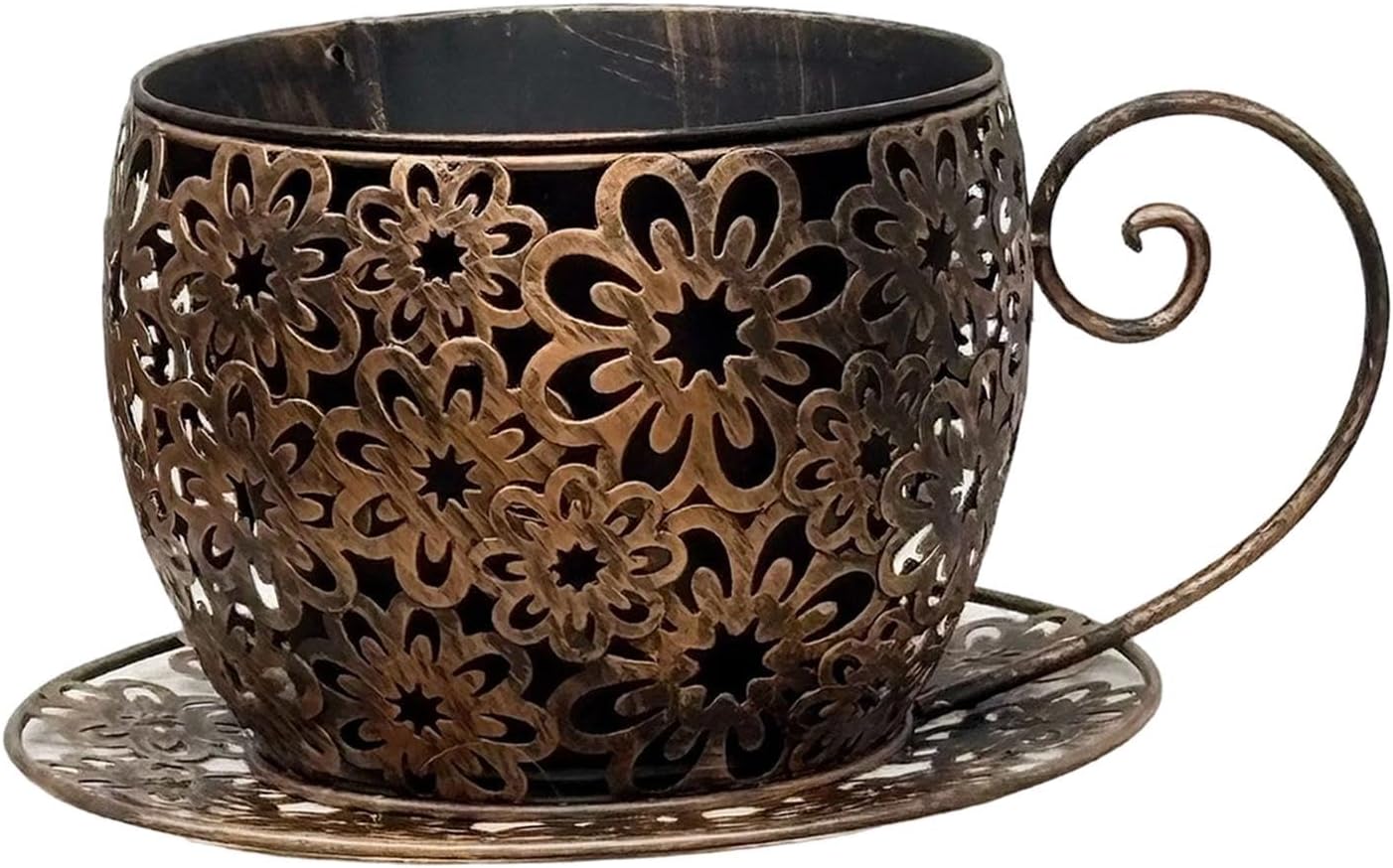 Planter Pot Flower Pot Creative Art Flower Pots Metal Coffee Cup Planter for Yard Restaurant Hotel Bookshelf Decor, Bronze