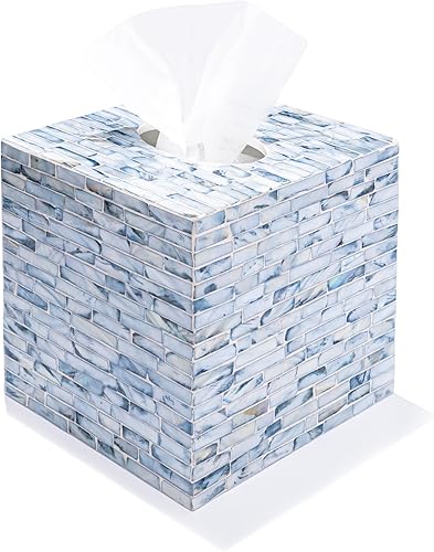 CLAYNIX Cubierta para caja de pañuelos  Cubo de mosaico de madreperla  Servilletero cuadrado  Almacenamiento de papel higiénico  Organizador