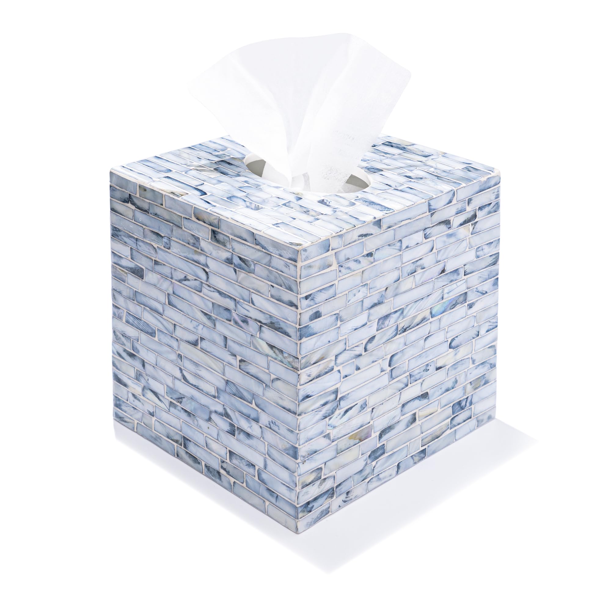 CLAYNIX Tissue Box Cover - Mosaic Mother of Pearl Inlay Cube - Napkin Holder Square - Toilet Paper Storage - Decorative Organizer for Bathroom Vanity Countertop, Night Stands (Black)