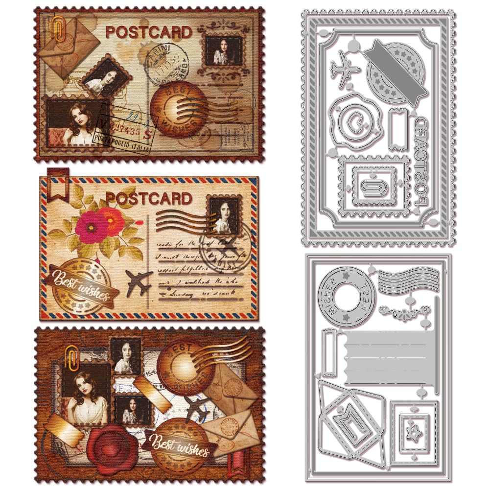 GLOBLELAND Postcard Cutting Dies Stamp Die Cuts Postage Cutting Dies Envelope Cut Die for DIY Scrapbooking Card Making Journal Embossing Paper Craft Decor