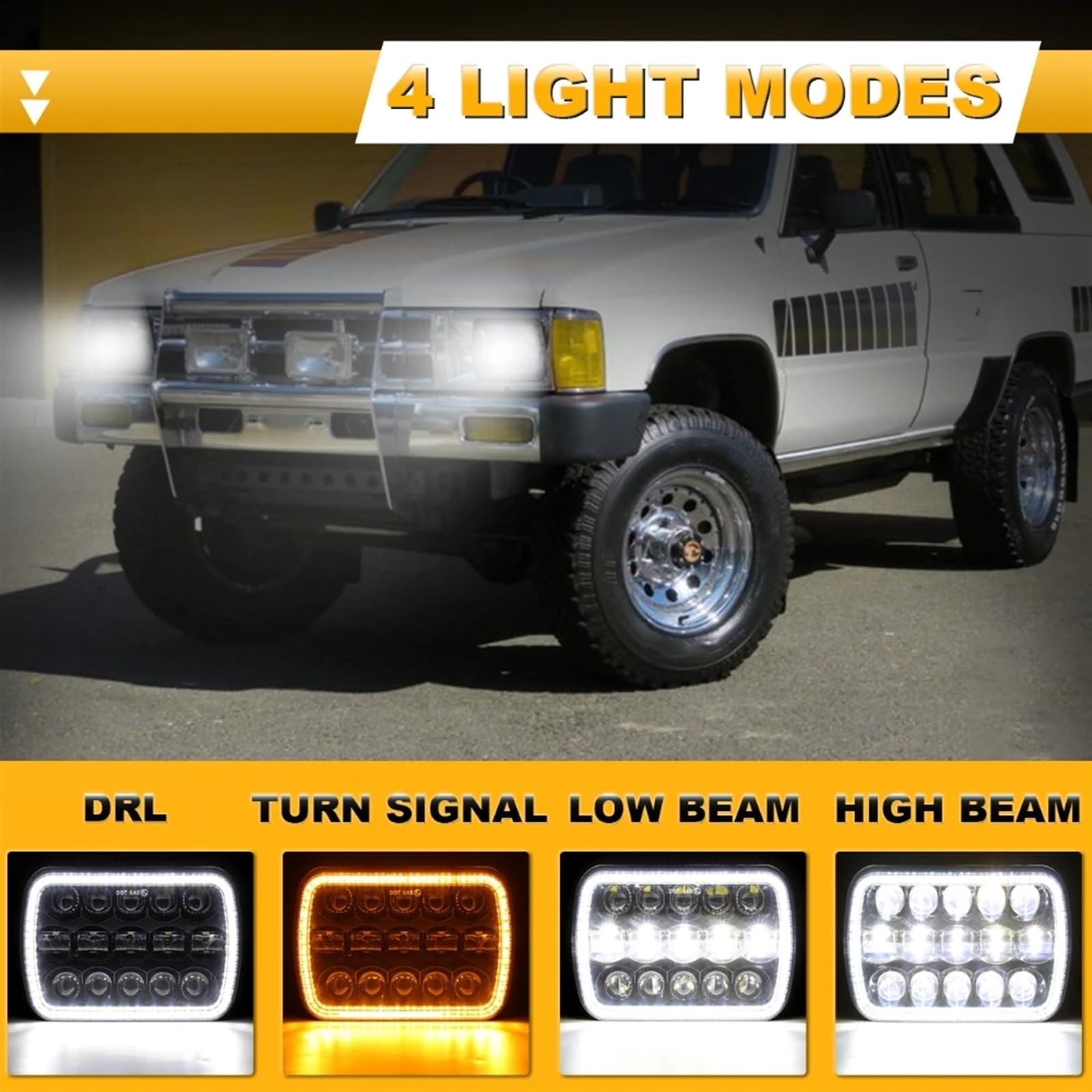 Luz Señal Giro Espejo Faros Delanteros LED Cuadrados 7 X 6 Pulgadas Luz Cruce Alta Y Luz Giro DRL Resistente Para Jeep Para Wrangler YJ Para Cherokee XJ Para Comanche MJ Luz de señal de giro(2 piezas)