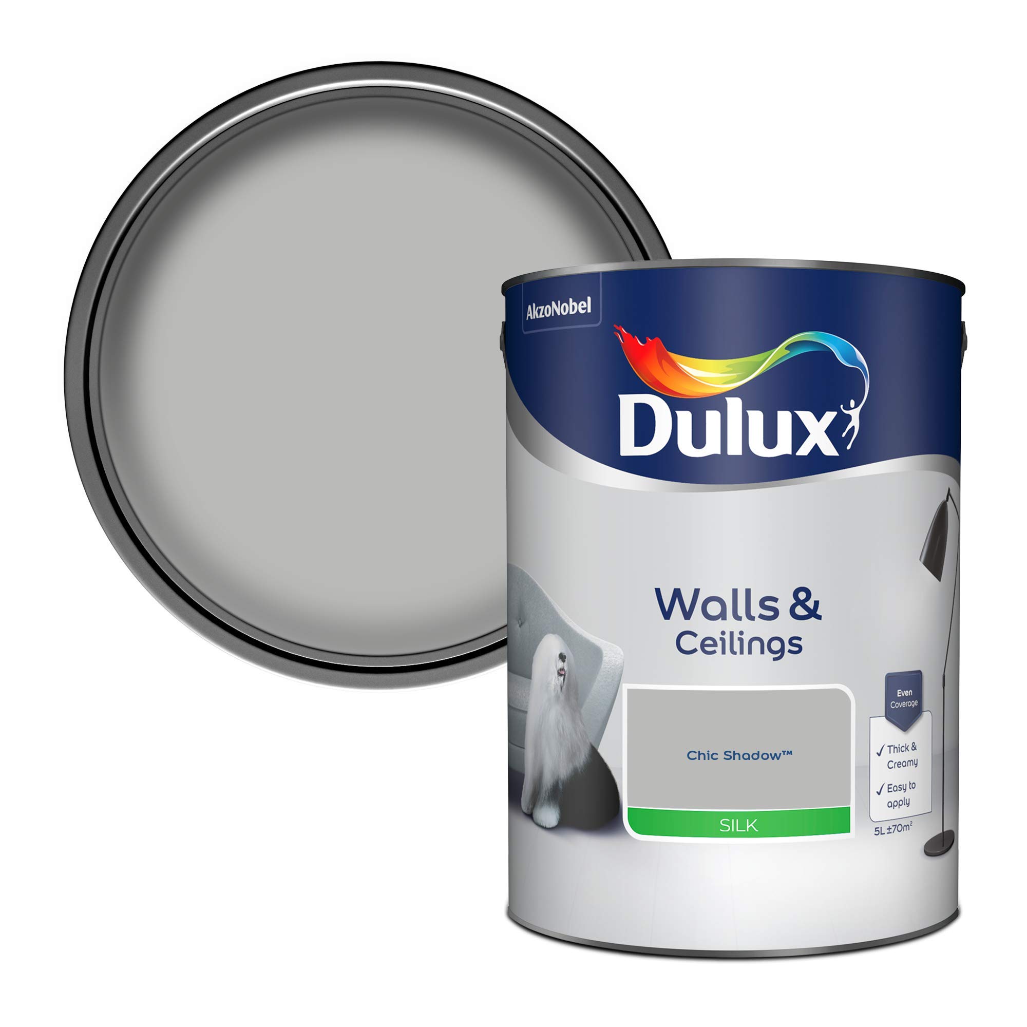 Dulux Chic Shadow Walls & Ceilings Silk Emulsion Paint - 5L