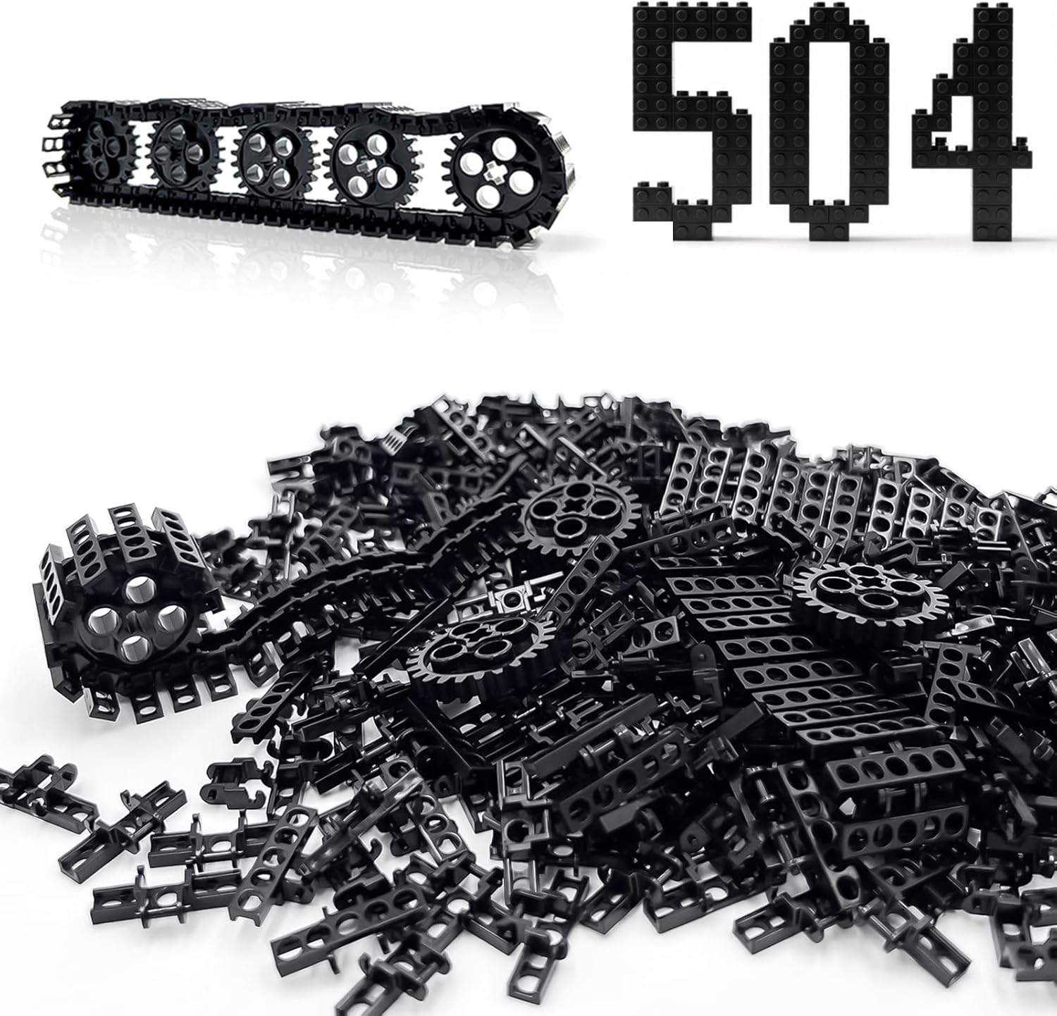 504PCS Technical Tank Track & Wheel Set Treads Chain Links Tank Robot Sleigh Car Motorcycle Toy Accessories Compatible with Lego and Major Building Brands, Gift for Kids Ages 6 7 8 9 10 11 12+