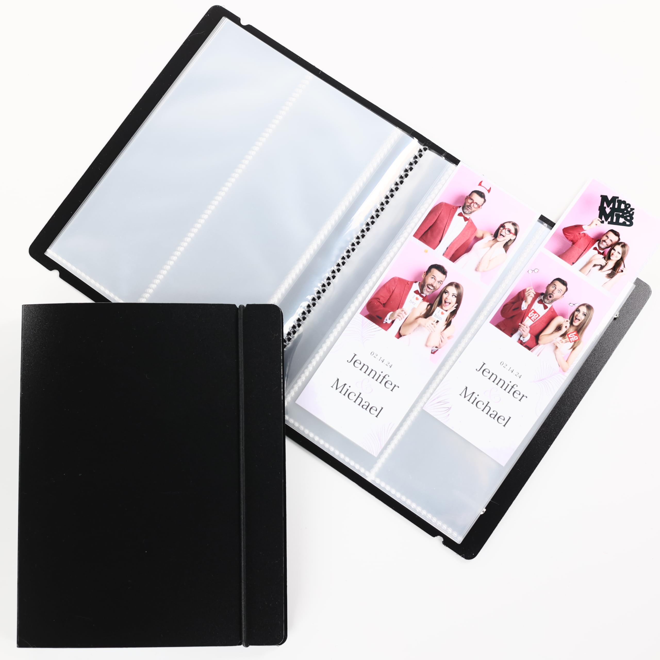 Photo Booth Photo Album - For Wedding or Party- Holds 120 Photobooth 2x6 Photo Strips - Slide In (2X6, BLACK WITH BAND, 1)