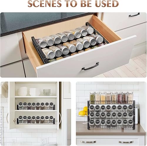 Miniatura 6 de JONYJ Organizador de especias para gabinete organizador de especias de 4 niveles organizador de condimentos expandible soporte de pared apilable