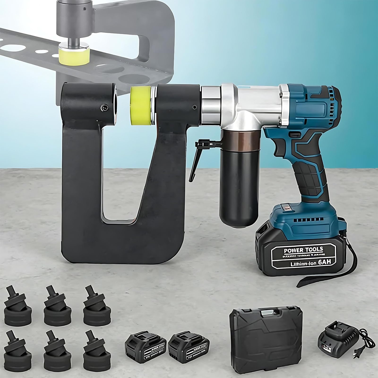 Punzonatrice Idraulica a Batteria 21V con Motore Senza Spazzole, Utensile di Punzonatura ad Alta Coppia - Gamma 16-50mm, 6 Set Punzoni e Matrici - per Lavori Metallici Pesanti MZS 50X