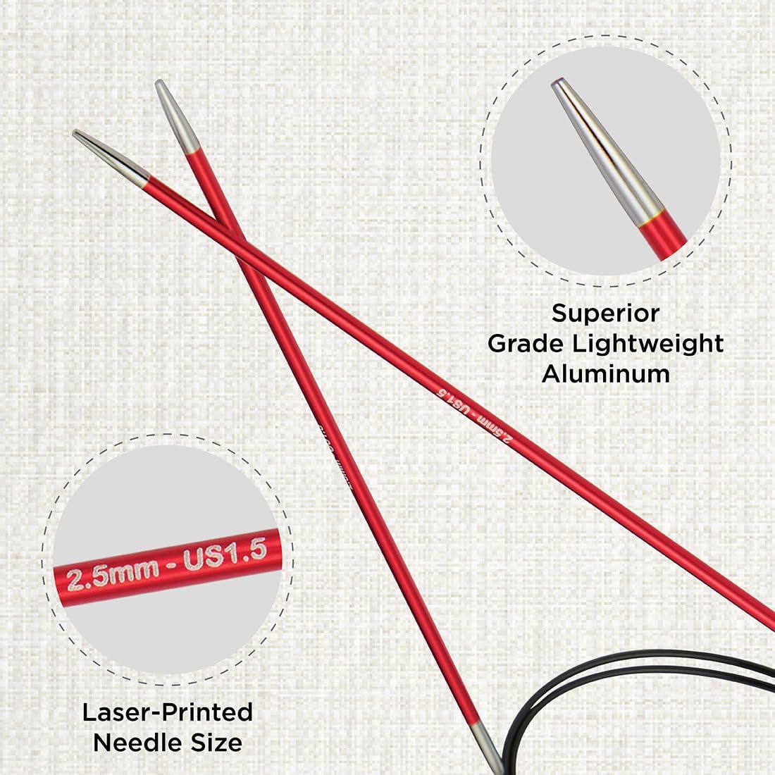 KnitPro Zing Fixed Circular Needles 47" (120cm) | US Size 1.5 (2.5mm)