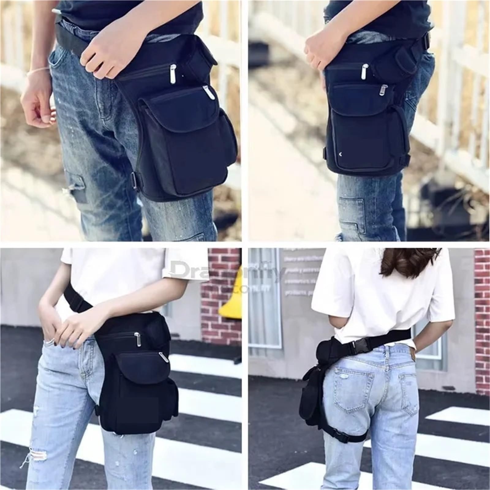 Bolsa Pierna Moto Riñonera de Nailon for Hombre, Estilo Informal, for Montar en Motocicleta, for el Muslo, for Viajes y riñonera(Black)