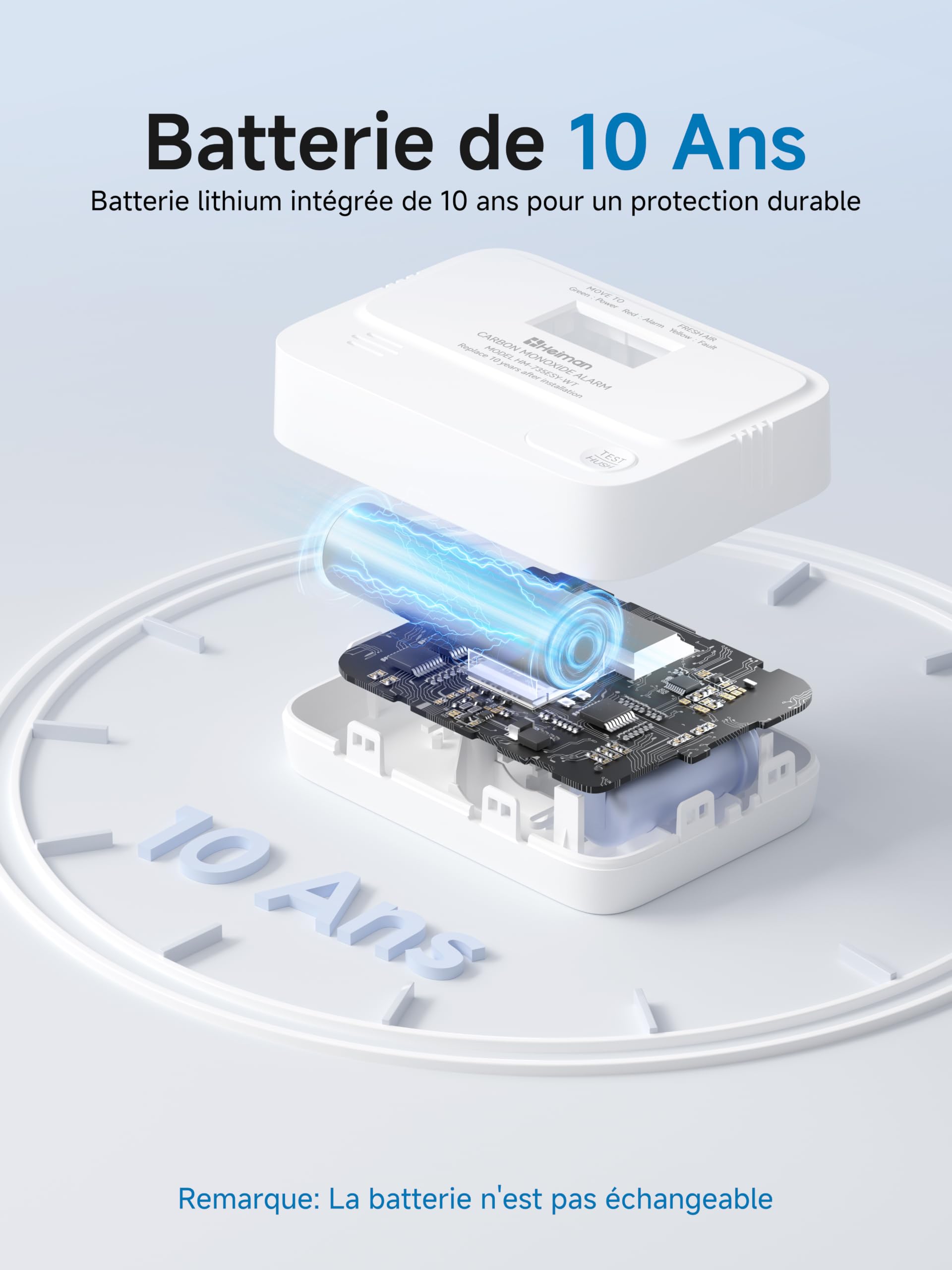 Détecteur de CO HEIMAN, capteur Intelligent, Batterie, 3 détecteurs et 1 Station de Base