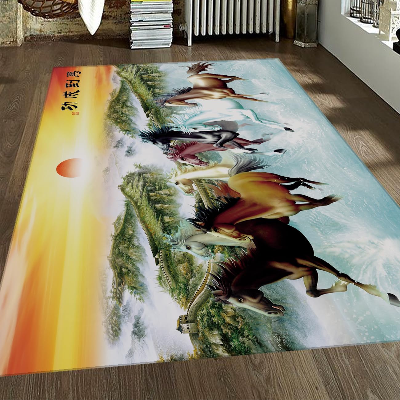 Tapis de salon japonais paysage de montagne et brume pour créer un espace zen 180x240