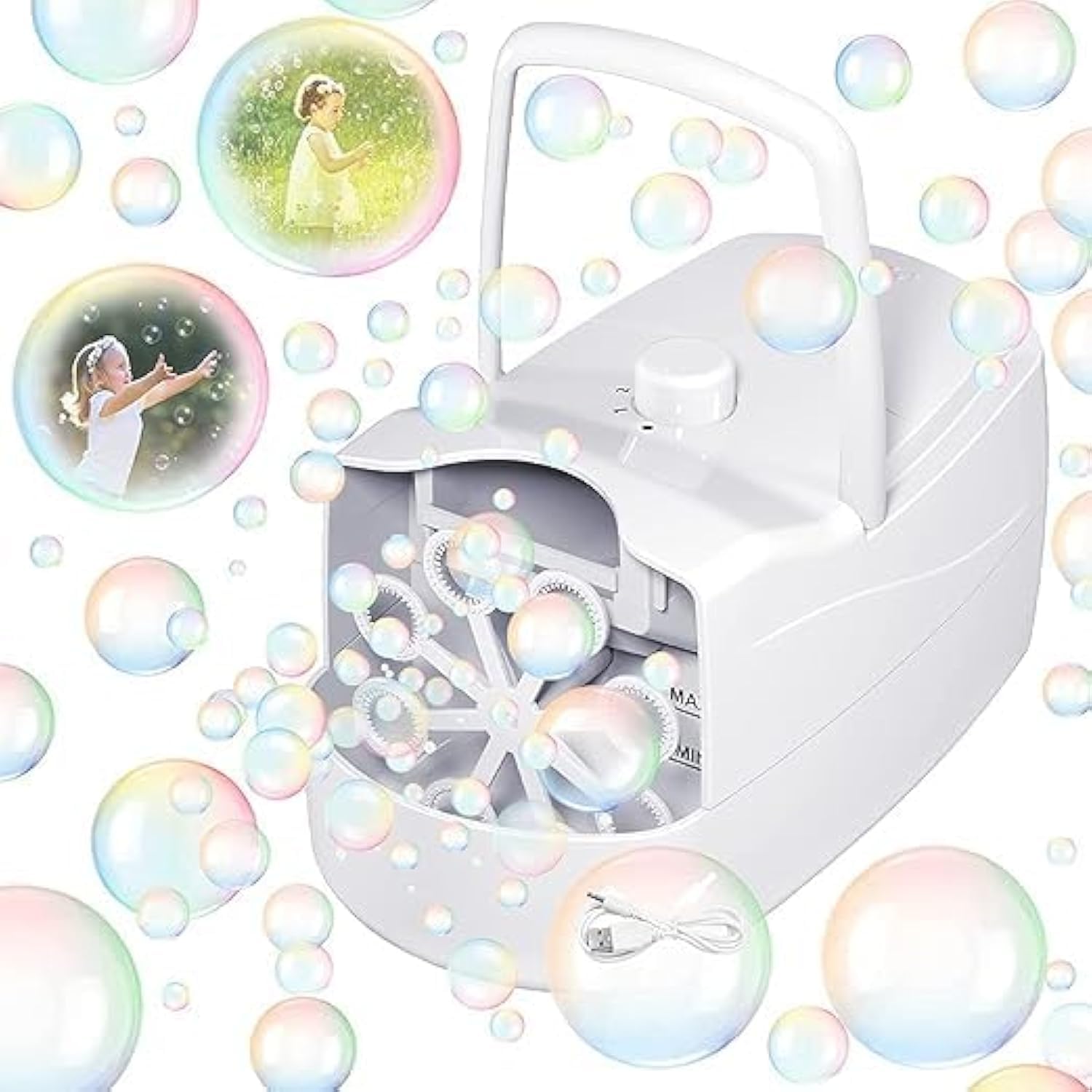Bubble Machine Automatic Bubble Blower, 10000+ Bubbles Per Minute with 2 Speeds, 8 Wands Bubble Maker, Plug-in or Batteries Bubbles Summer Toys for Outdoor Indoor Party Birthday