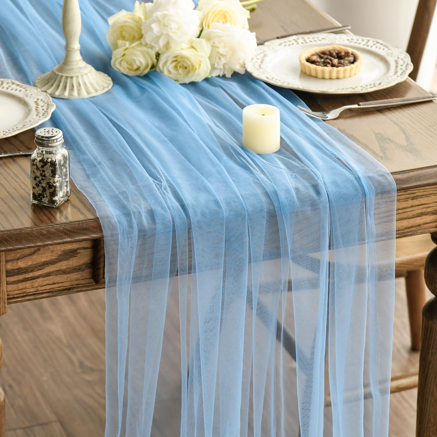Artoid Mode Dusty Blue Boho Cheesecloth Gauze Table Runner 150 x 300 cm