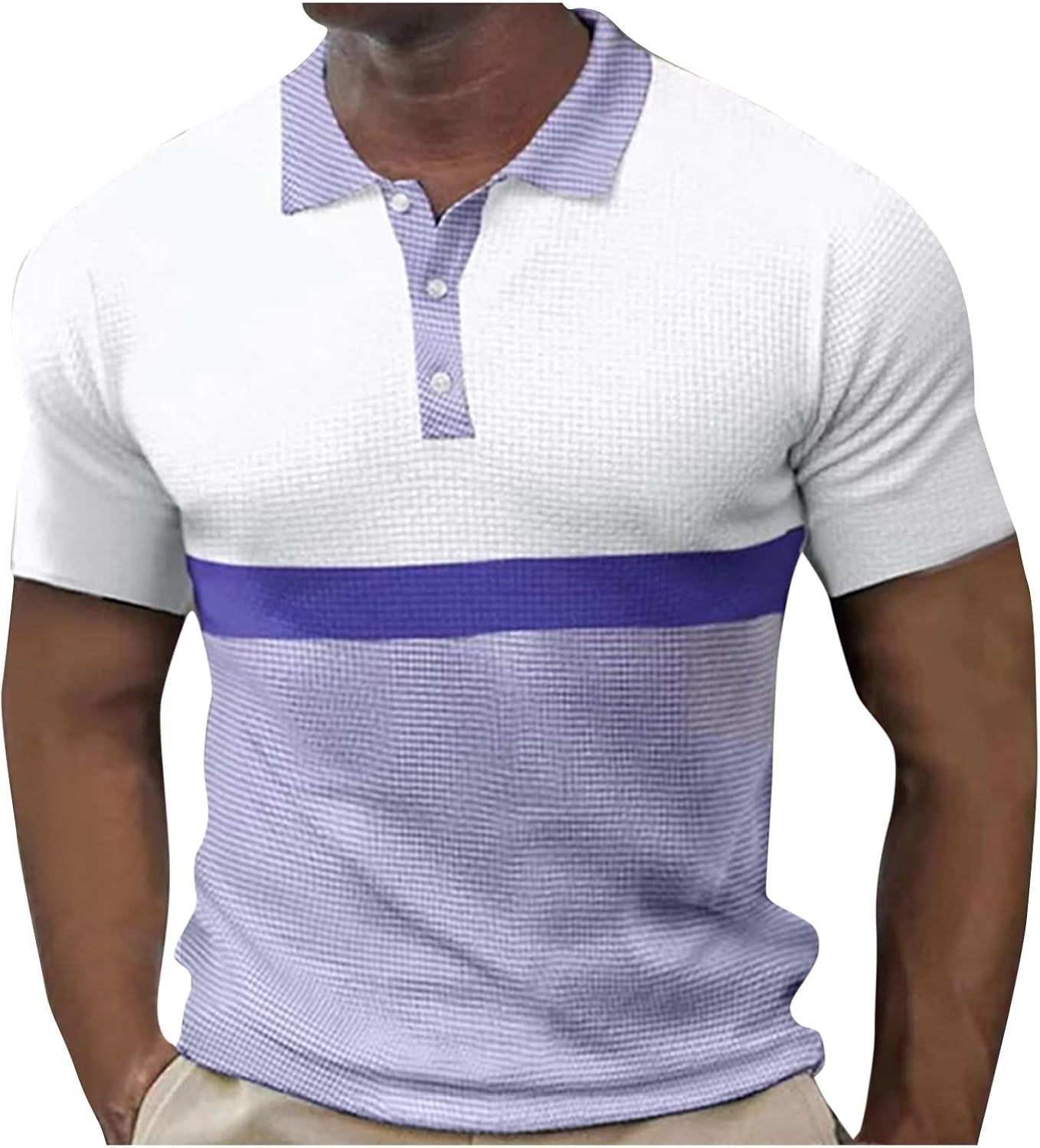 Ymosrh Men's Business Casual Polos Short Sleeve Color Block Golf Shirt Lightweight Summer Casual Polos Dress Shirt, S-3XL