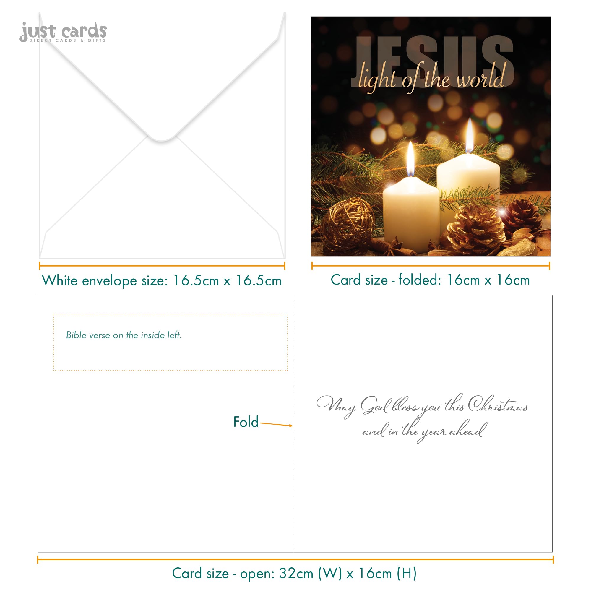 Christian Christmas cards, pack of 10 - Light, with Bible verse John 8:12 inside these religious Christmas cards, by Just Cards Direct - Image 4