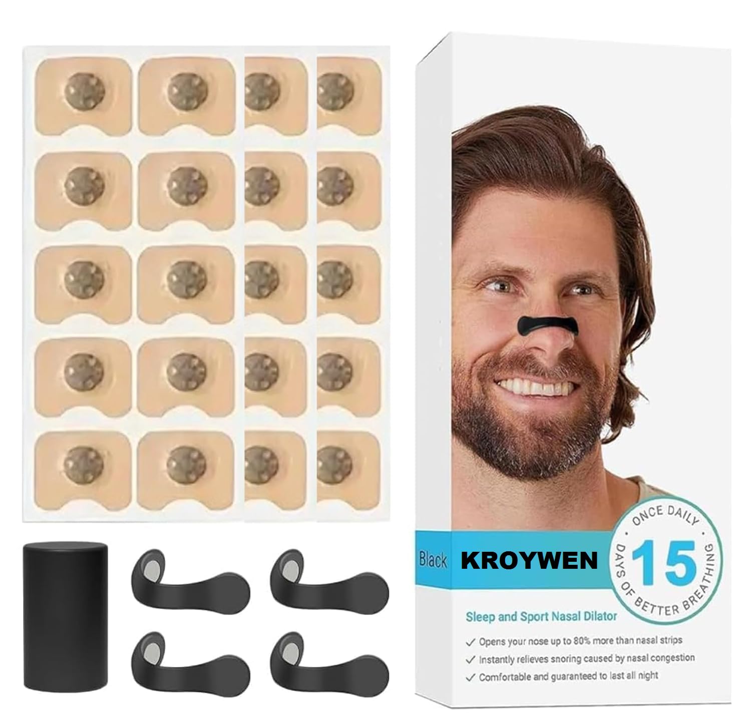 KROYWEN Magnetic Nasal Strips for Breathing | Anti Snoring Nose Clip | Skin Safe Sleep Nasal Strips | Nasal Dilators For Breathing | Instant Releif From Snoring | Snore Stopper | Anti Snoring Nose Clip | Anti Snoring Devices For Men | Boost Oxygen Intake | Snoring Stopper For Men (Multi) | Breathing Nasal Strip Starter Kit 15 Count-image-38