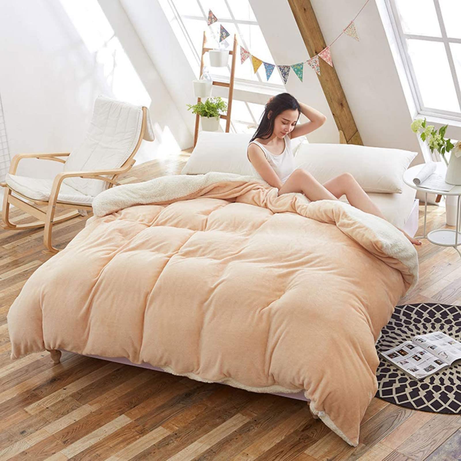 MGEMJMJ Thicken Flannel Warmth Quilt Cover,Winter Duvet Cover,Extra Soft Comfort Hypoallergenic Bedding Comforter Cover With Zipper(Size:150x200cm(59x79inch),Color:D)
