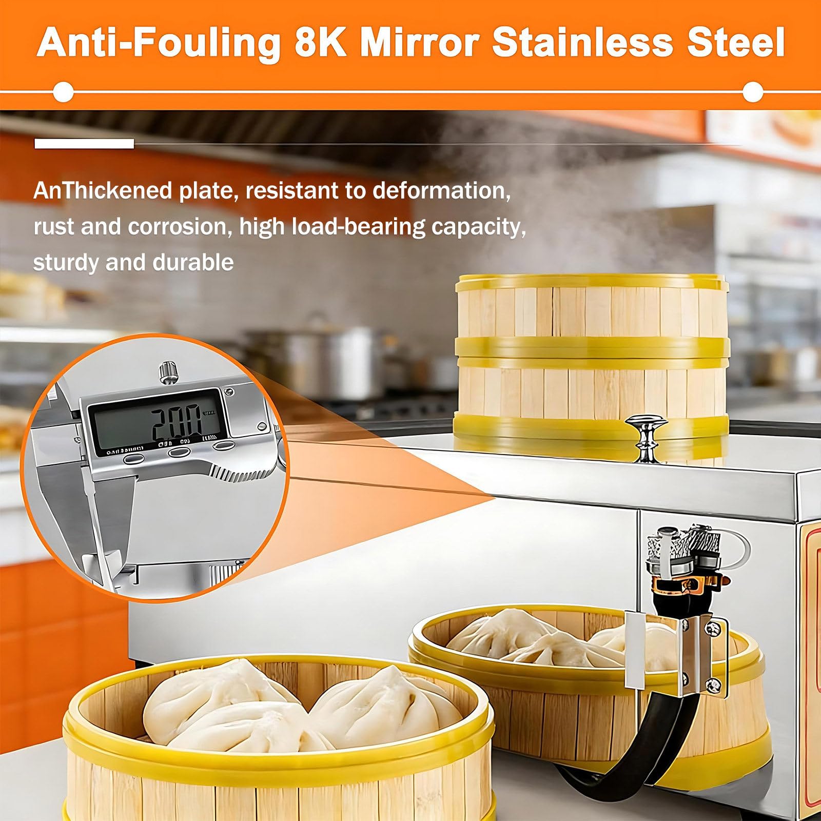 Vaporiera per Dim Sum a 4 Fori, Scaldavivande Elettrico a Vapore con Allarme Anti-Bollitura a Secco/Mancanza d’Acqua, Temperatura Regolabile 30-110°C, per Pasticcerie e Negozi di Colazioni