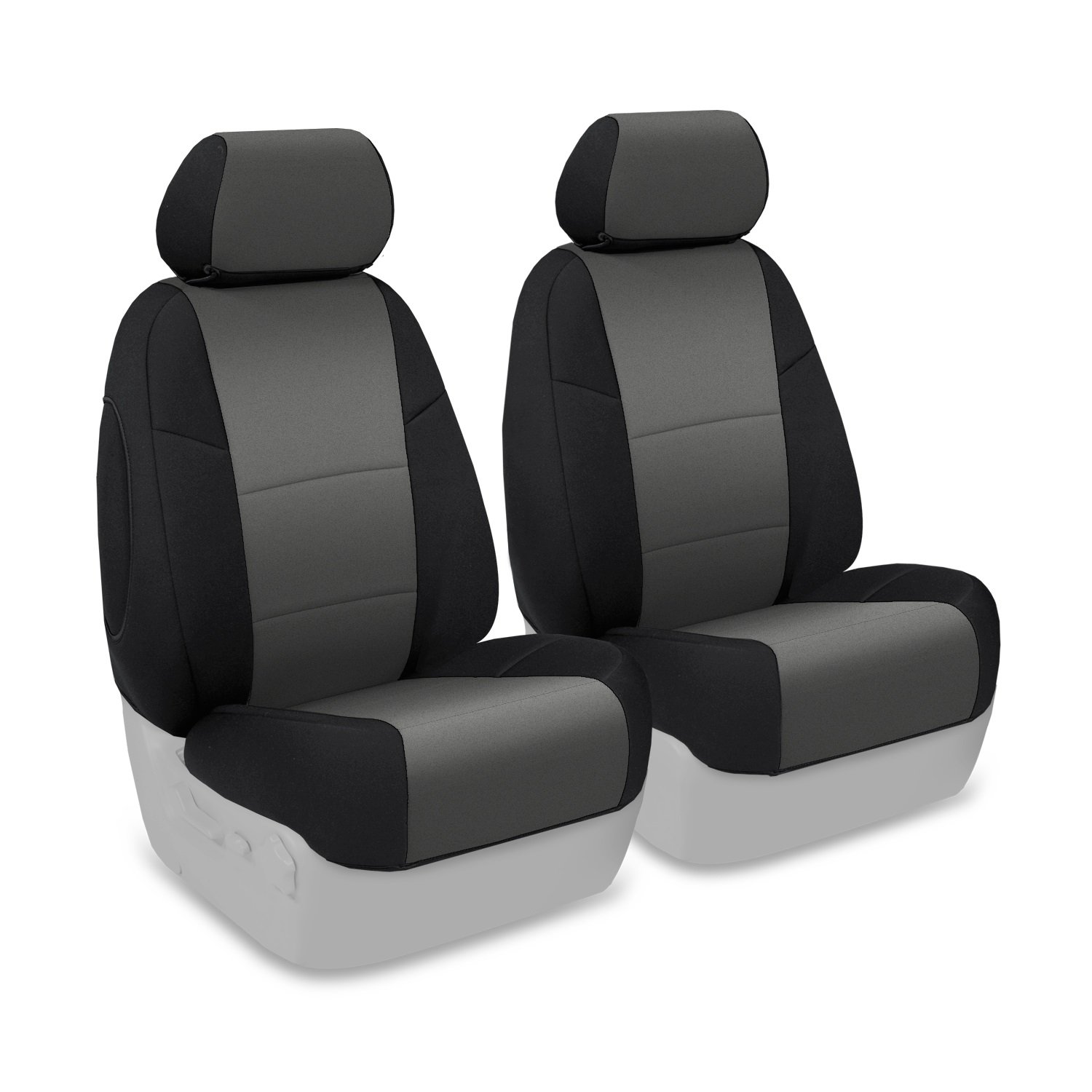 Photo 1 of Coverking Custom Fit Front 50/50 Bucket Seat Cover for Select Toyota RAV4 Models - Neoprene (Charcoal with Black Sides) With Seat-Mounted Side Airbag; Manual Driver Seat Seat; Manual Passenger Seat and Removable Headrest; 50/50 Bucket Charcoal with Black 