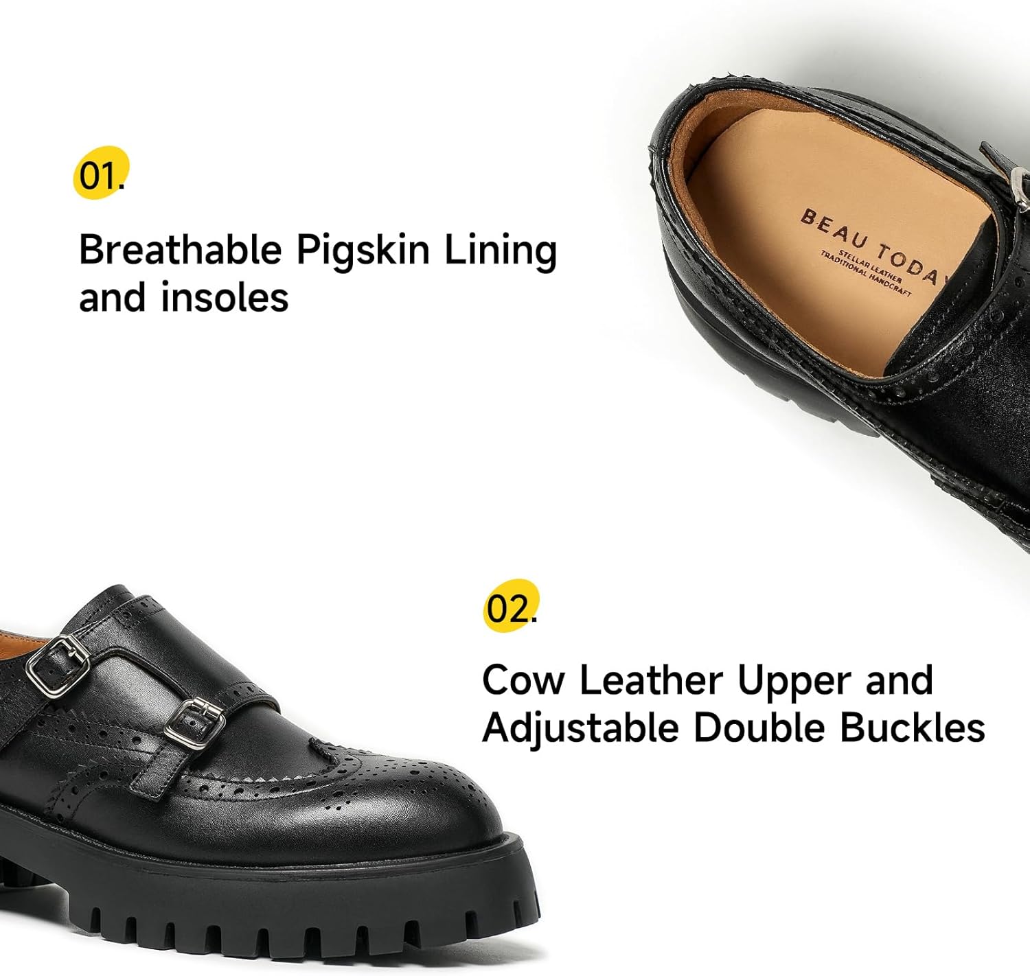 BEAU TODAY Chunky Loafers for Women, Women’s Leather Platform Loafers, Lug Sole Tassel Slip On Loafers Shoes Brogues Wingtip Casual Business Shoes Comfortable Dressy - Image 4