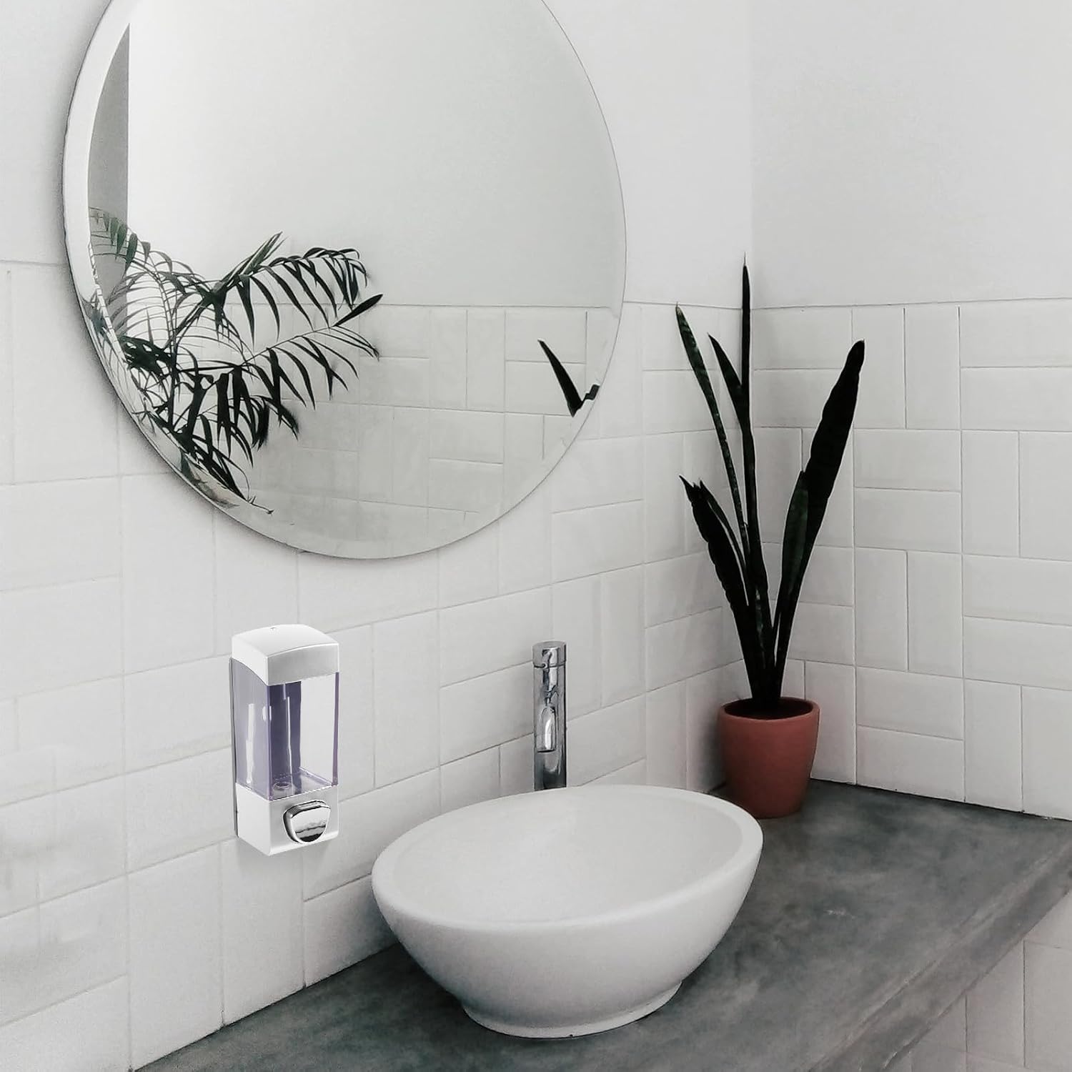 Wall Mounted Soap Dispenser and Shampoo Container 350ml, Pressed Liquid Soap Bottle with Silver Square Design, 2pcs for Bathroom Shower Use