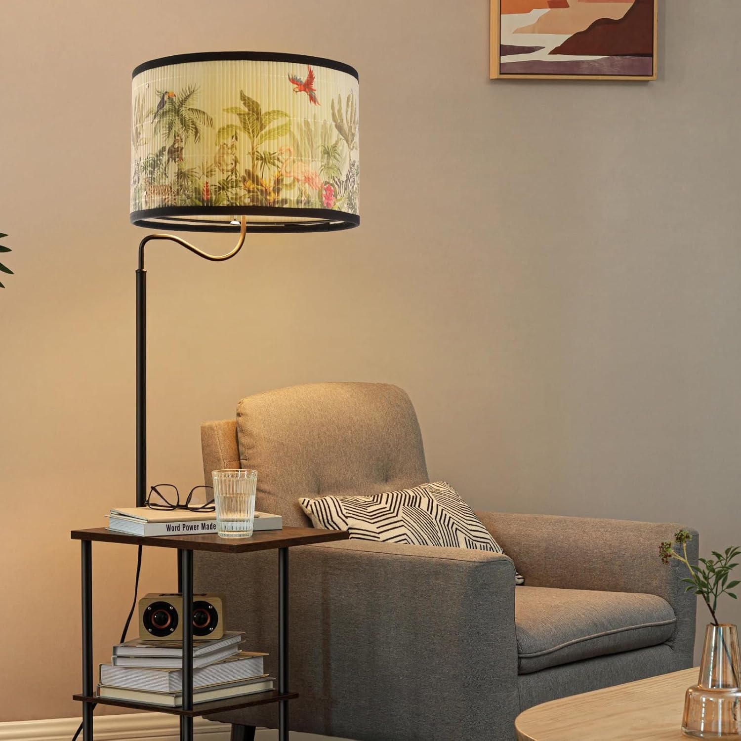 Drum Lampshade Bird Pattern Chandelier Lamp Shade Removable Lamp Cover 11.81"×11.81"×7.87” Pleated Light Cover E27 Bedside Desktop Lampshade for Table/Floor Lamp (Pattern 2)