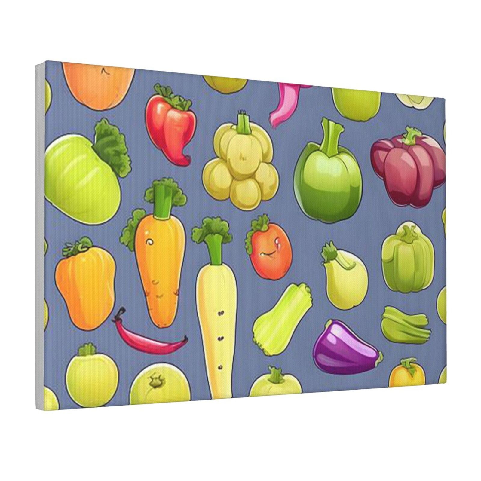 Framed Wall Art for Living Room Art Work, Cartoon Vegetable Fruit Picture Prints Modern Office Wall Paintings Poster Aesthetic Wall Decorations for Home Decor Ready To Hang 8"x12"