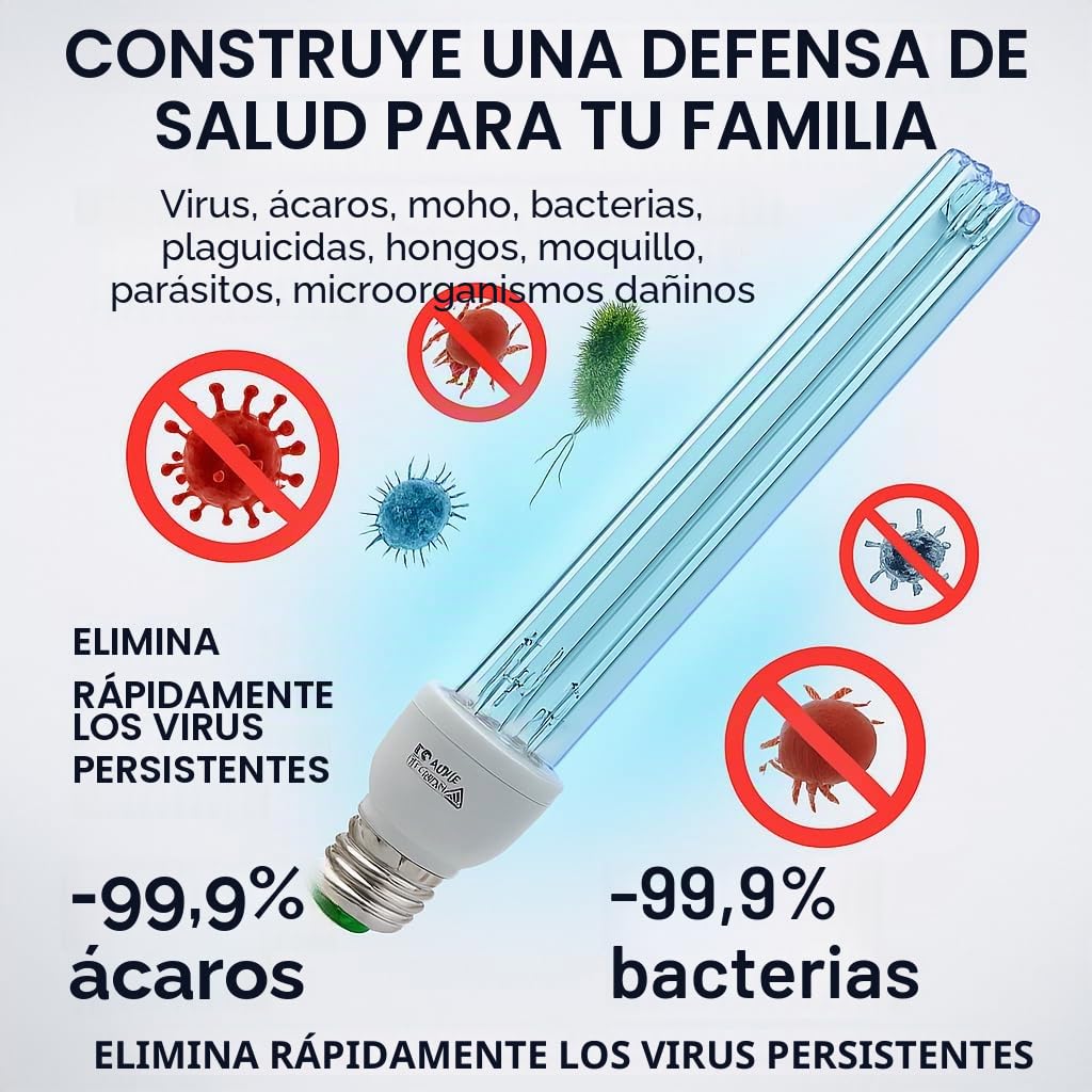 Lámpara germicida UV de 185 nm UVC con bombilla de ozono E27 20 W 220 V limpia el aire