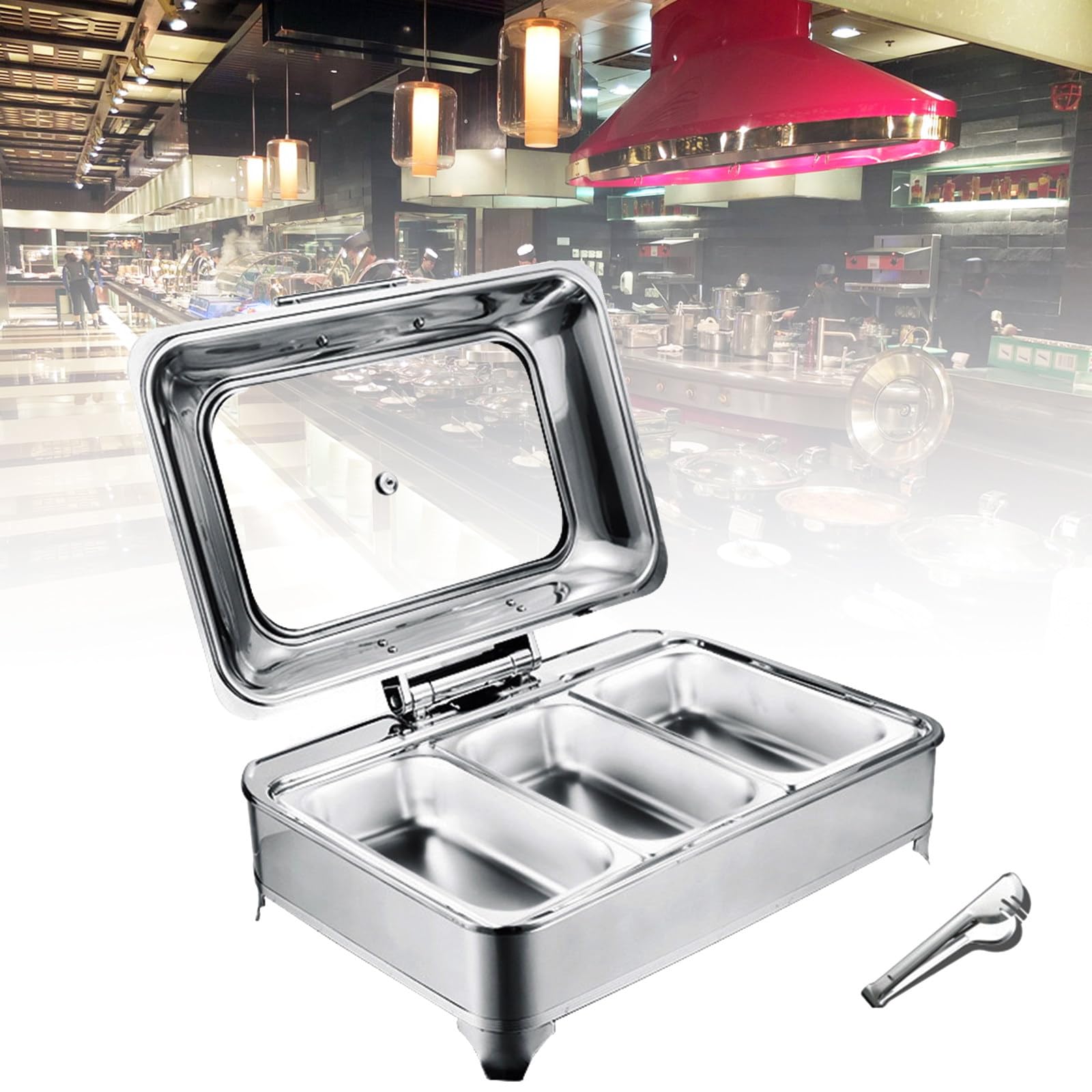 Professional Buffet Warmer, 9L Rectangular Buffet Server - Banquet Stainless Steel Chafing Dishes, Food Warmers - Parties, Buffets, Caterings, Banquets,C