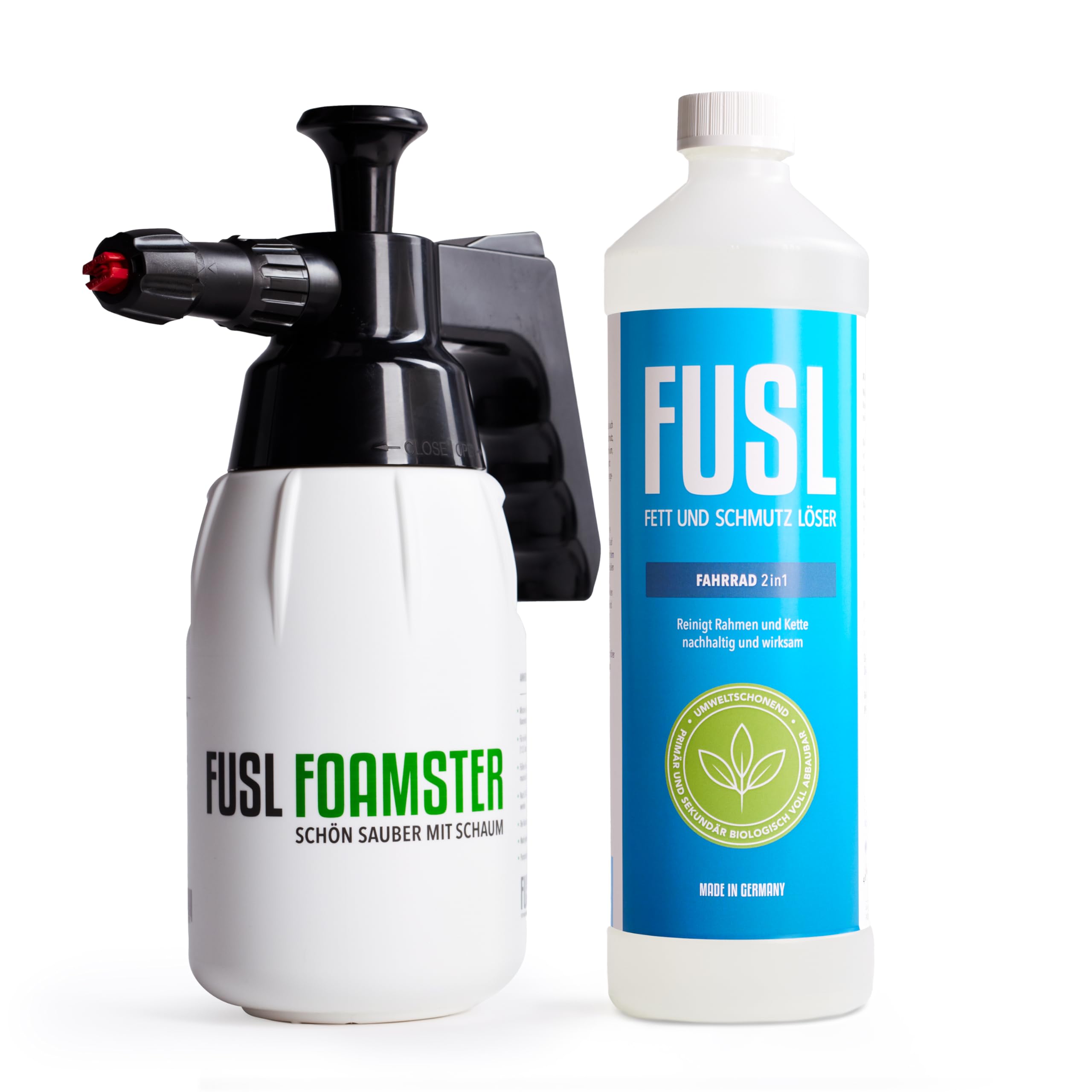 Fahrrad 2in1 Fahrrad Reiniger - für Kette/Antrieb/Rahmen - Kettenreiniger/Antriebsreiniger für Stahl/Edelstahl/Aluminium/Carbon/Kunstoff - 500ml / 1L (Foamster Set)