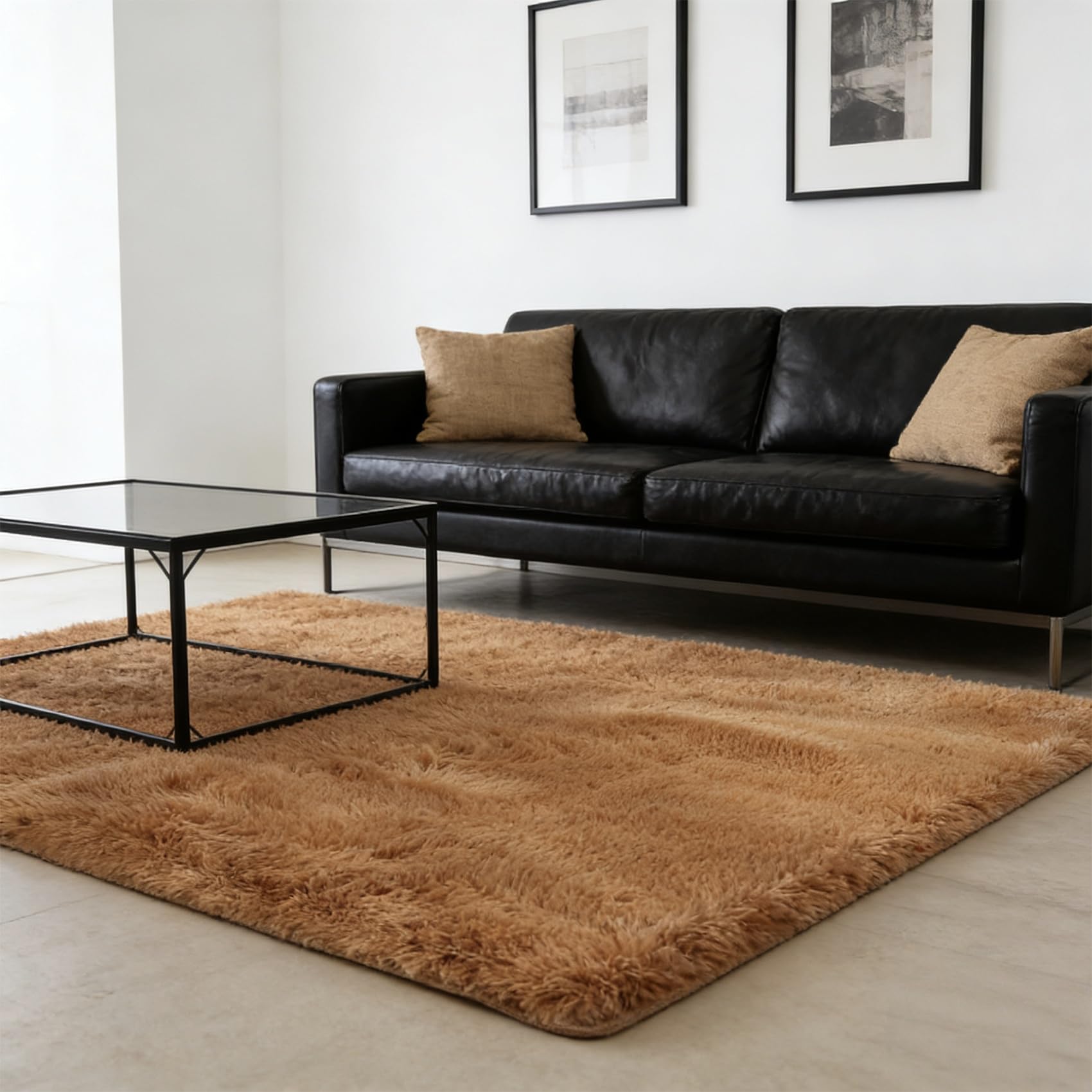 Tapis à poils longs marron 102x270 cm grand tapis de salon moderne et confortable