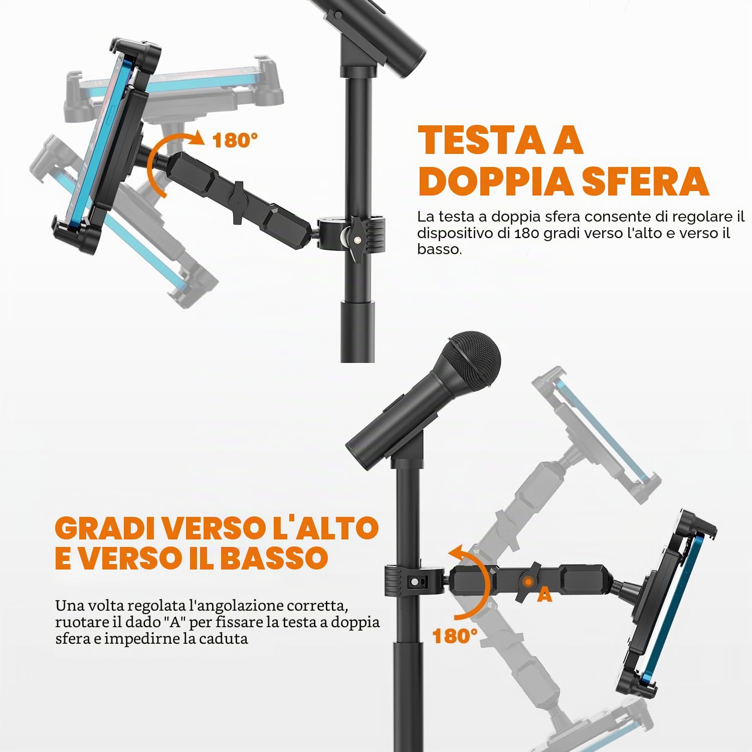 Supporto Tablet per Microfono, Support per iPad Musica Microfono, Porta Tablet per Asta Regolabile a 360° per iPad/Pro/Mini/Air, Smartphone 4,7-13,5"