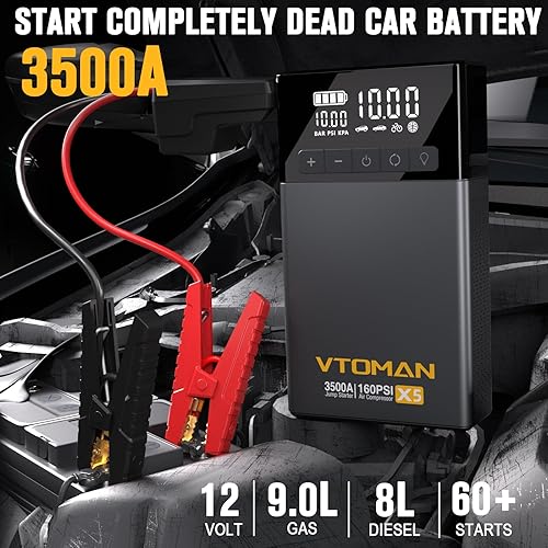 Miniatura 2 de VTOMAN Arrancador de salto X5 con compresor de aire, 3500 A portátil de batería de coche (hasta 9L de gasolina8L motores diésel) con inflador