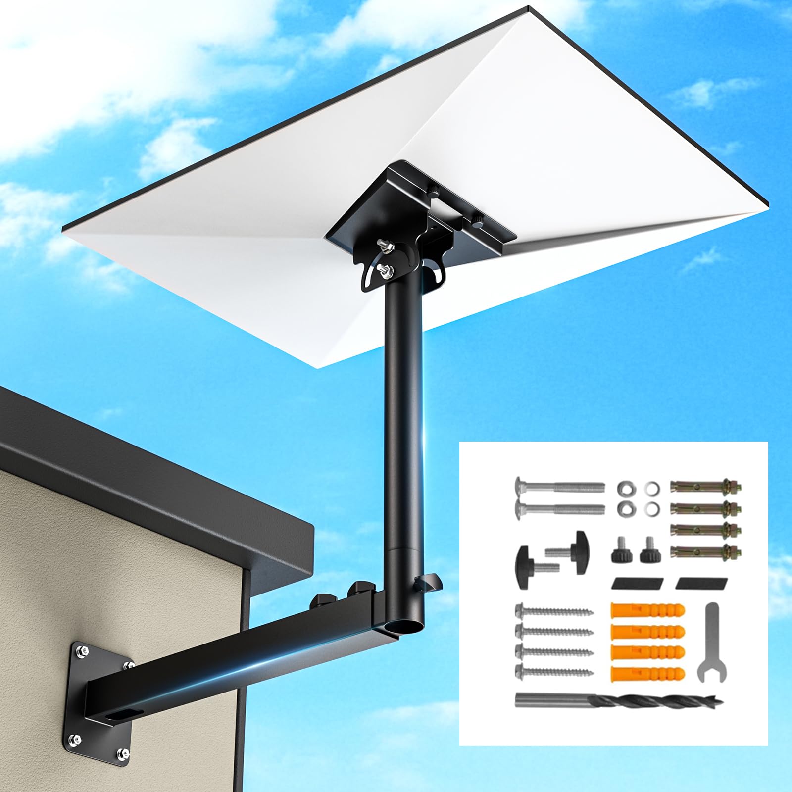 Starlink Gen 3 Mount, Heavy Duty Extension Pole Mount & Long Wall Mount with 0-180 Adjustable Pipe Adapter, Compatible with Starlink Internet Kit Satellite Dish