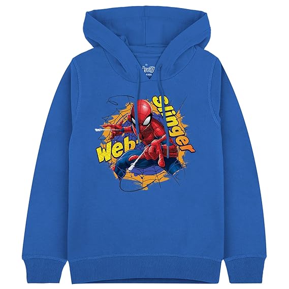 Kidsville Spiderman Printed Blue Hoodie for Boys