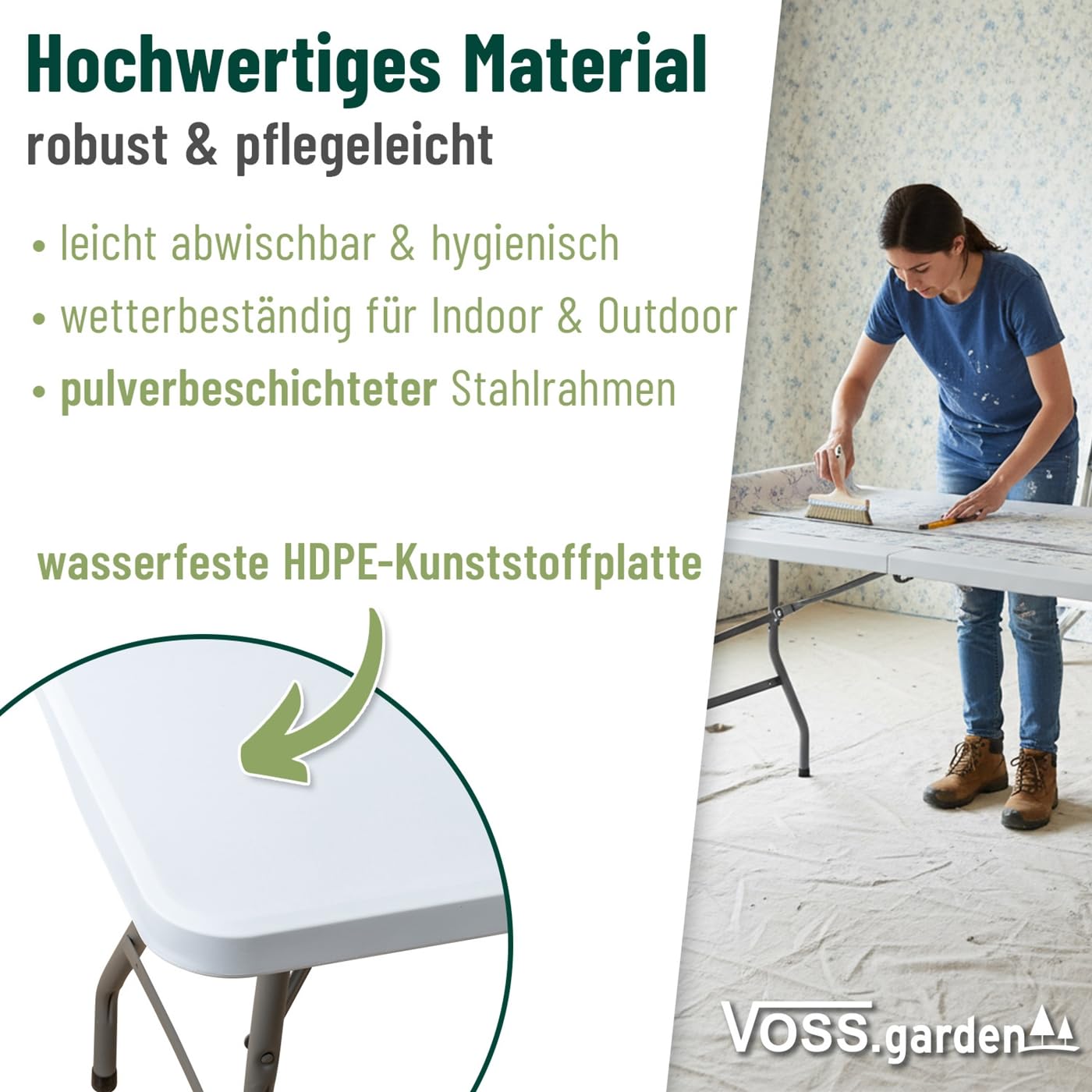 VOSS.garden 2X Klapptisch 180x74x74cm, Campingtisch, Gartentisch, Kunststoff & Stahlgestell